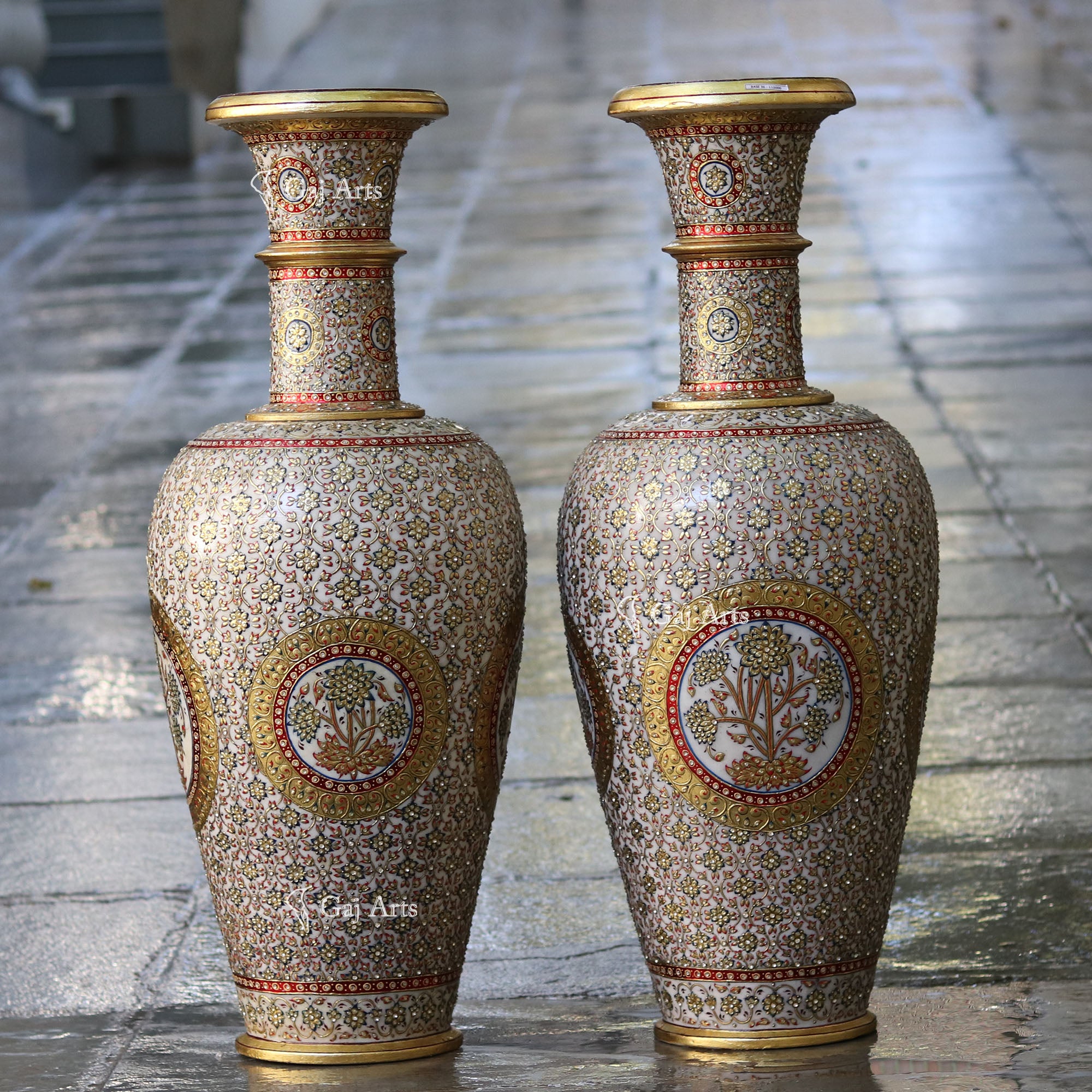 White Marble Meenakari Vase | 36 Inch