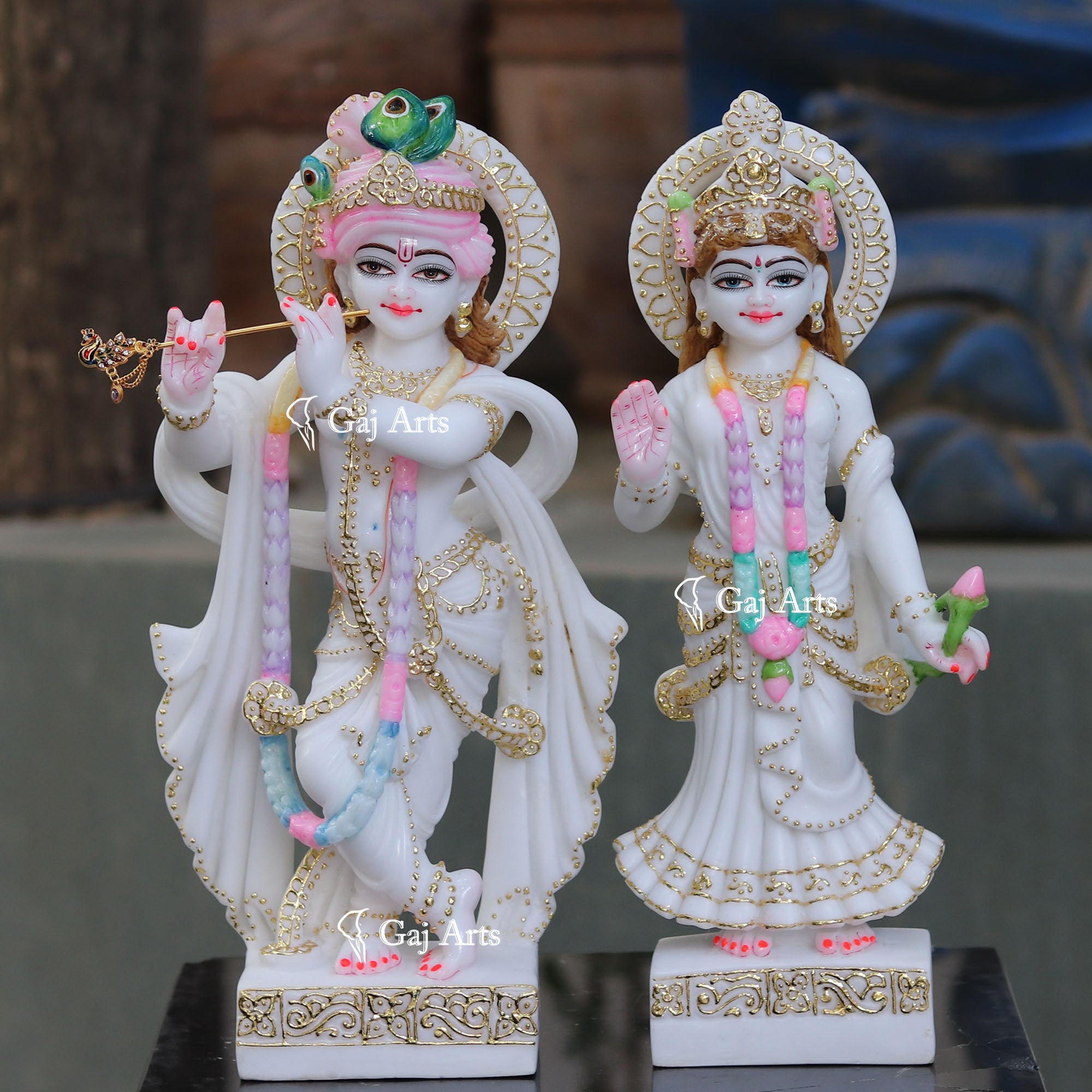White Marble Ethiopia Radha Krishna Statue | 18 Inch