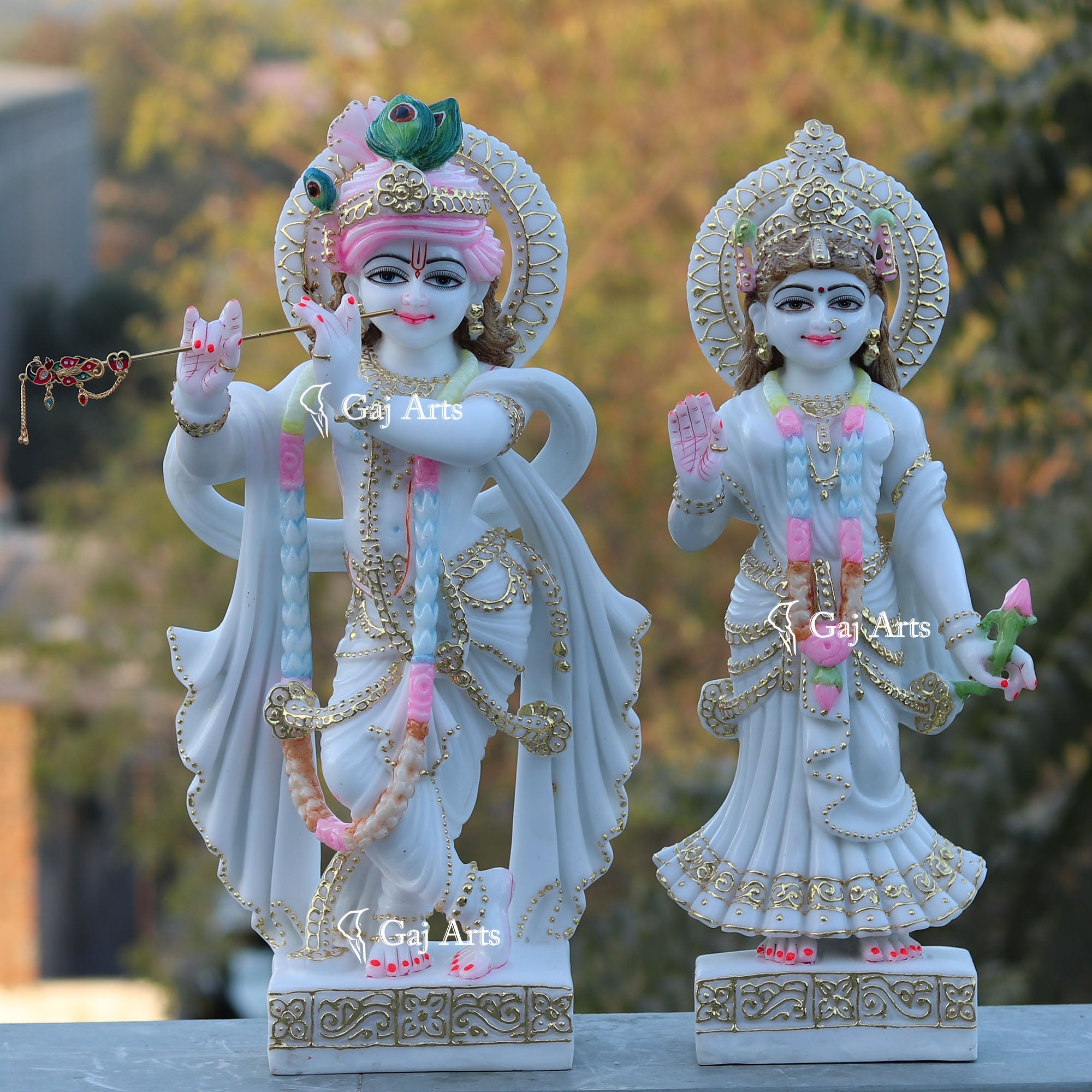 White Marble Ethiopia Radha Krishna Statue | 24 Inch