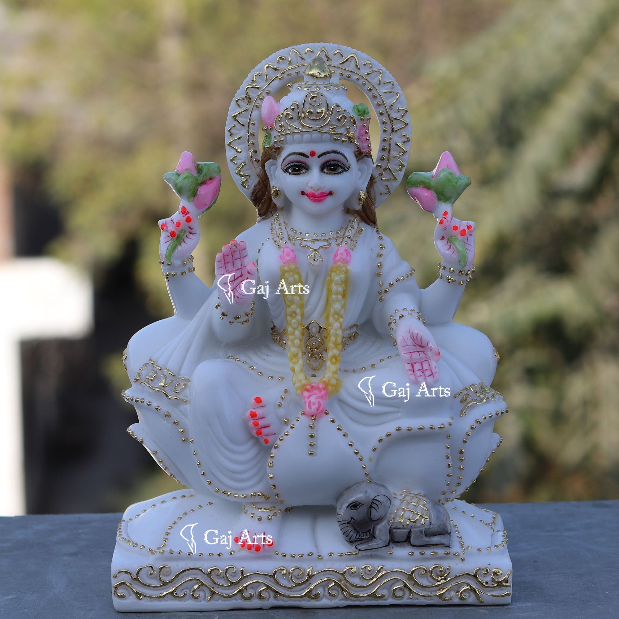 White Marble Lakshmi Mata Murti | 9 Inch