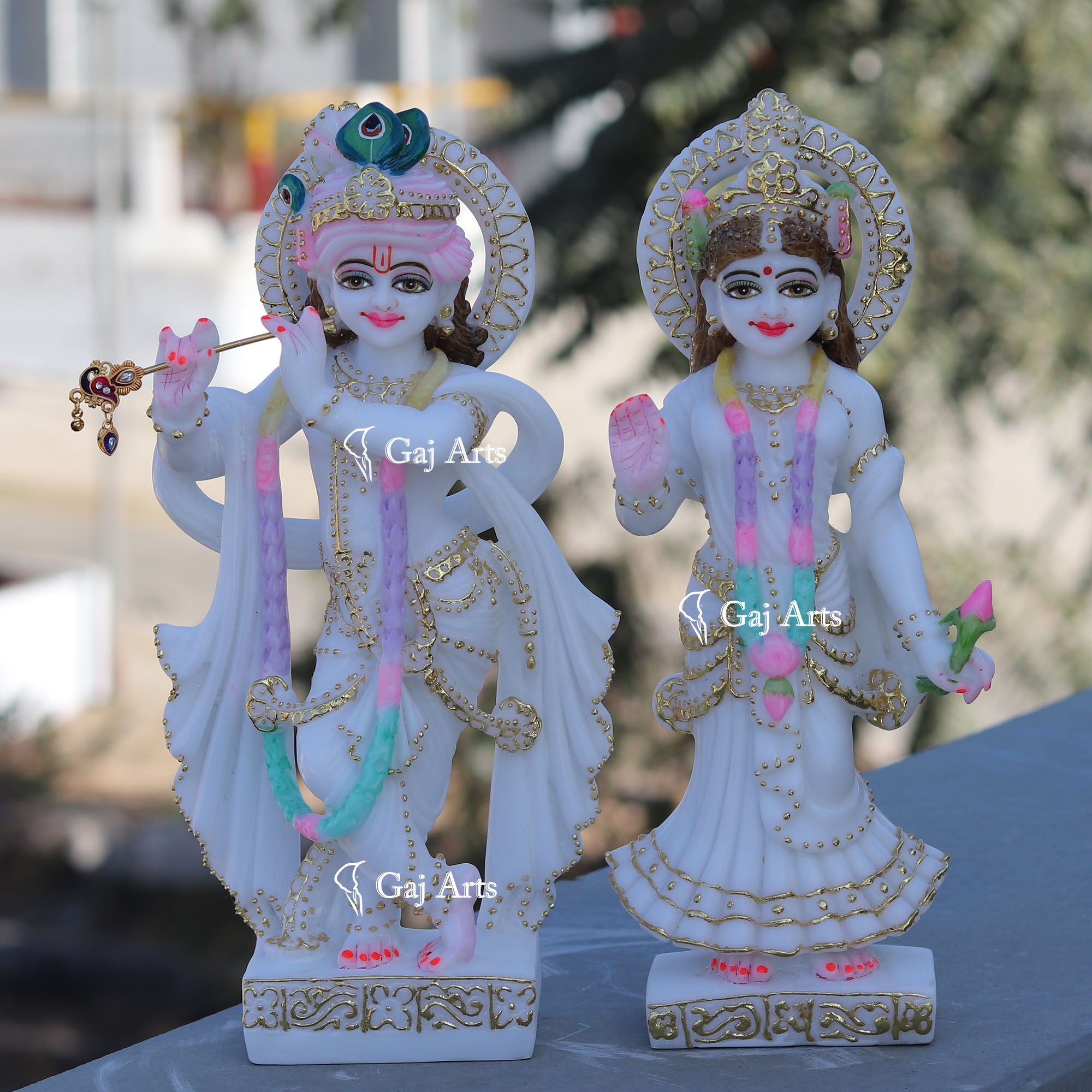 White Marble Radha Krishna Idol | 12 Inch