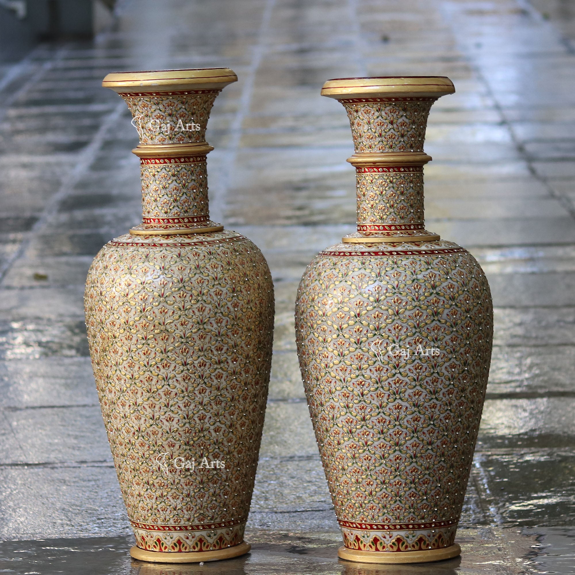 White Marble Meenakari Vase | 30 Inch