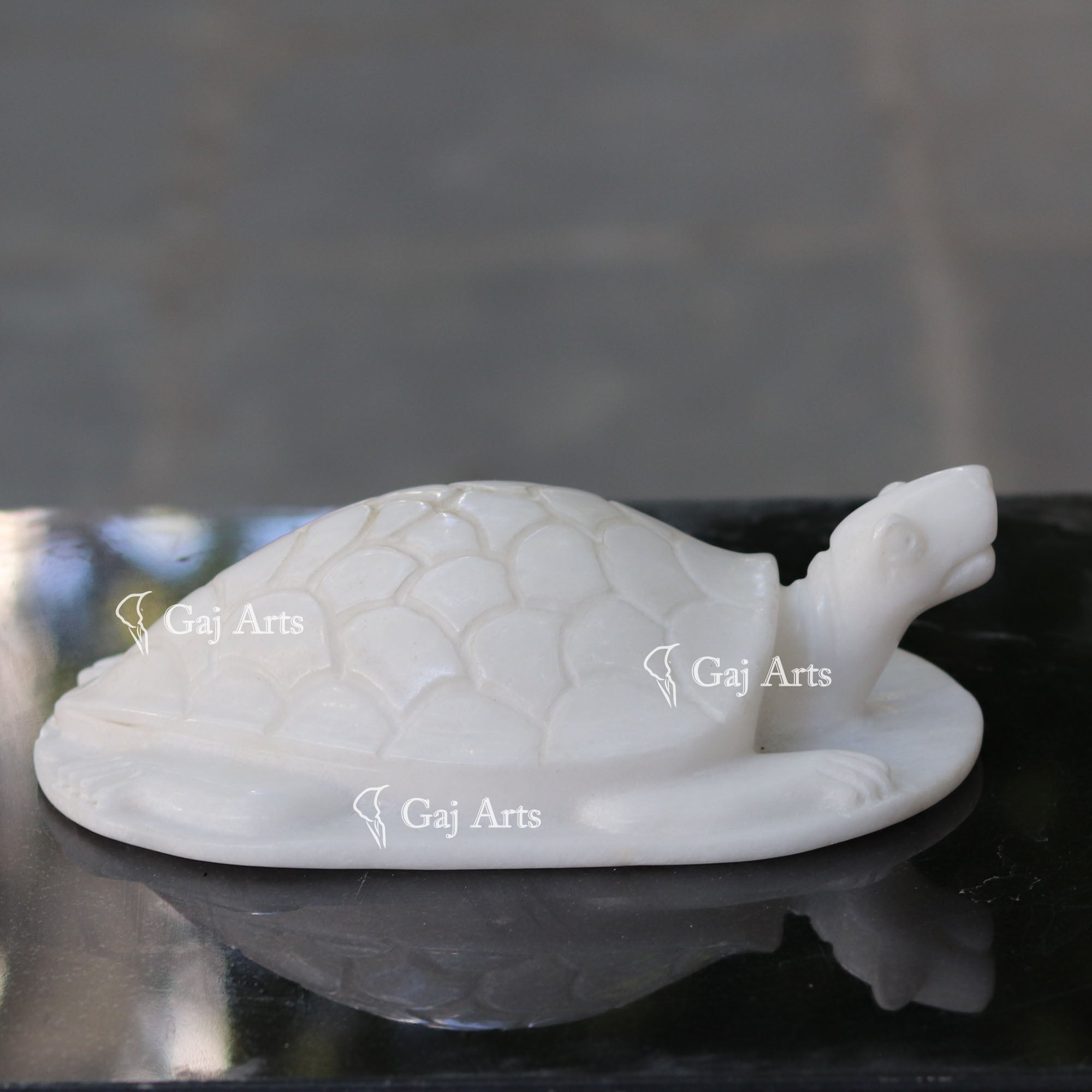 White Marble Kachua Tortoise Murti | 12 Inch