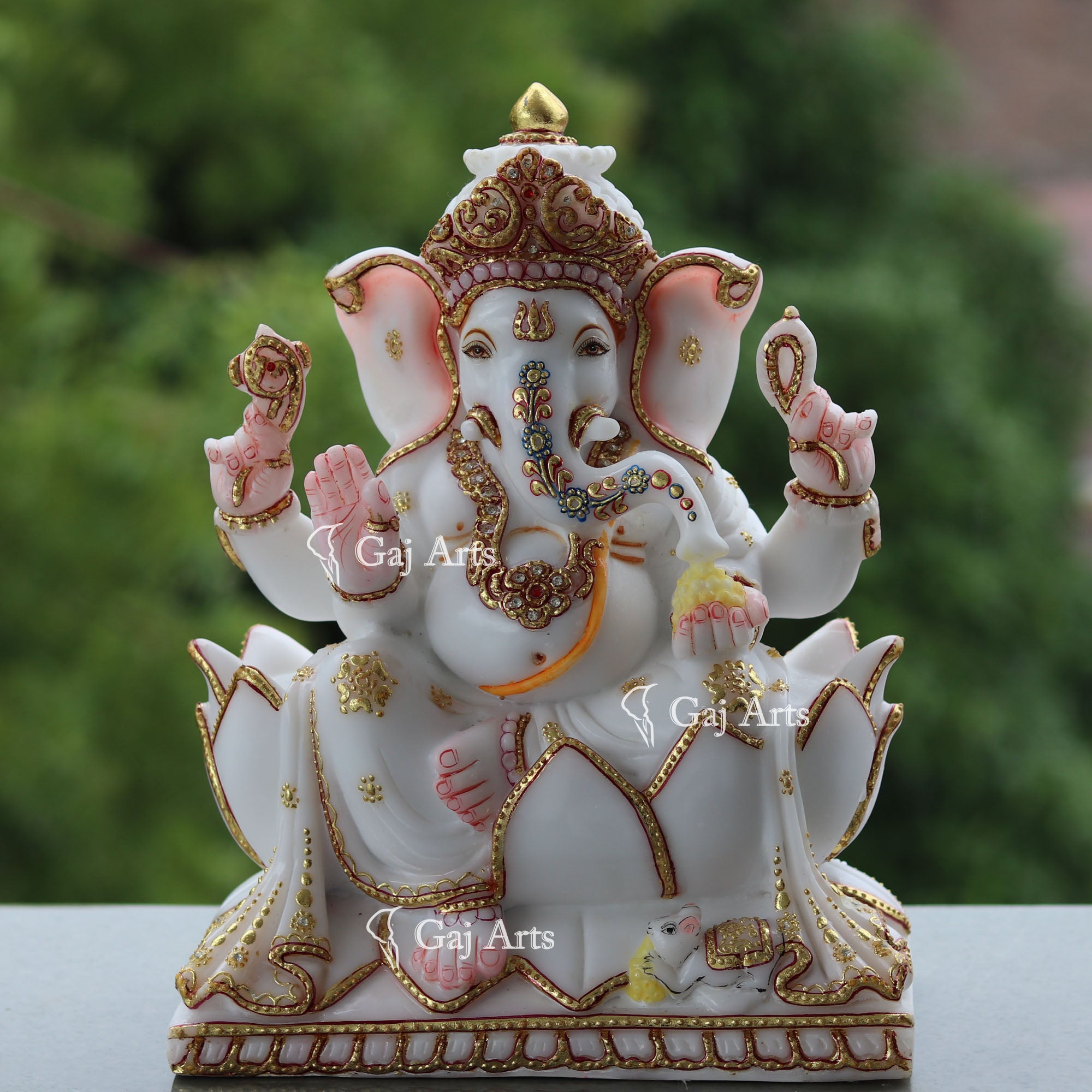 White Marble Ethiopia Ganesh Idol | 12 Inch