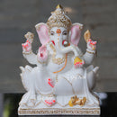 White Marble Ganesh Idol on Lotus Base | 12 Inch