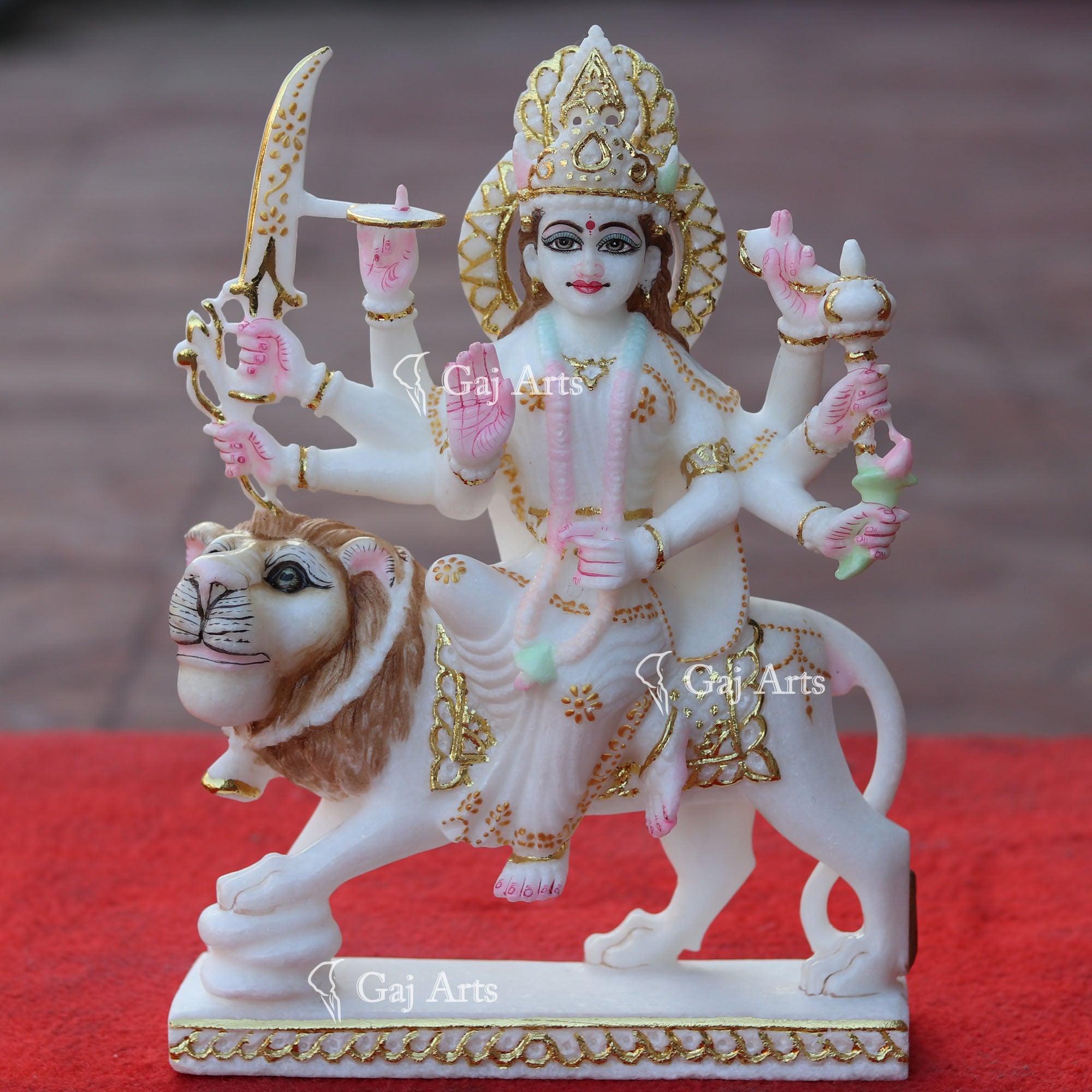 White Makrana Marble Durga Mata Idol | 12 Inch