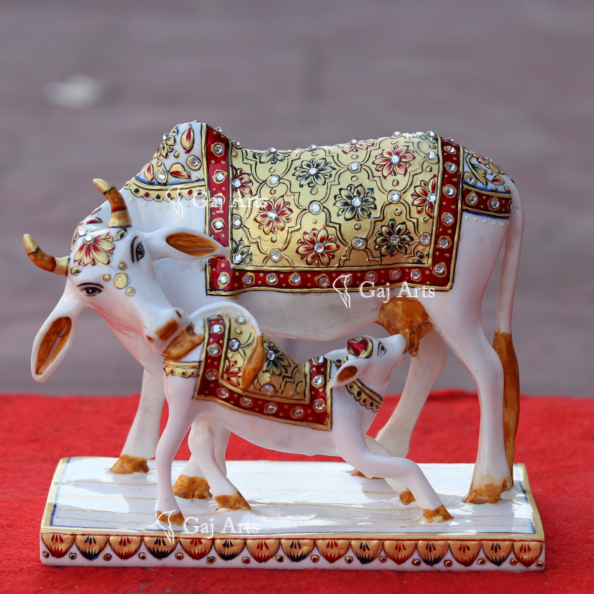 Makrana Marble Powder Cow & Calf Idol | 9 Inch