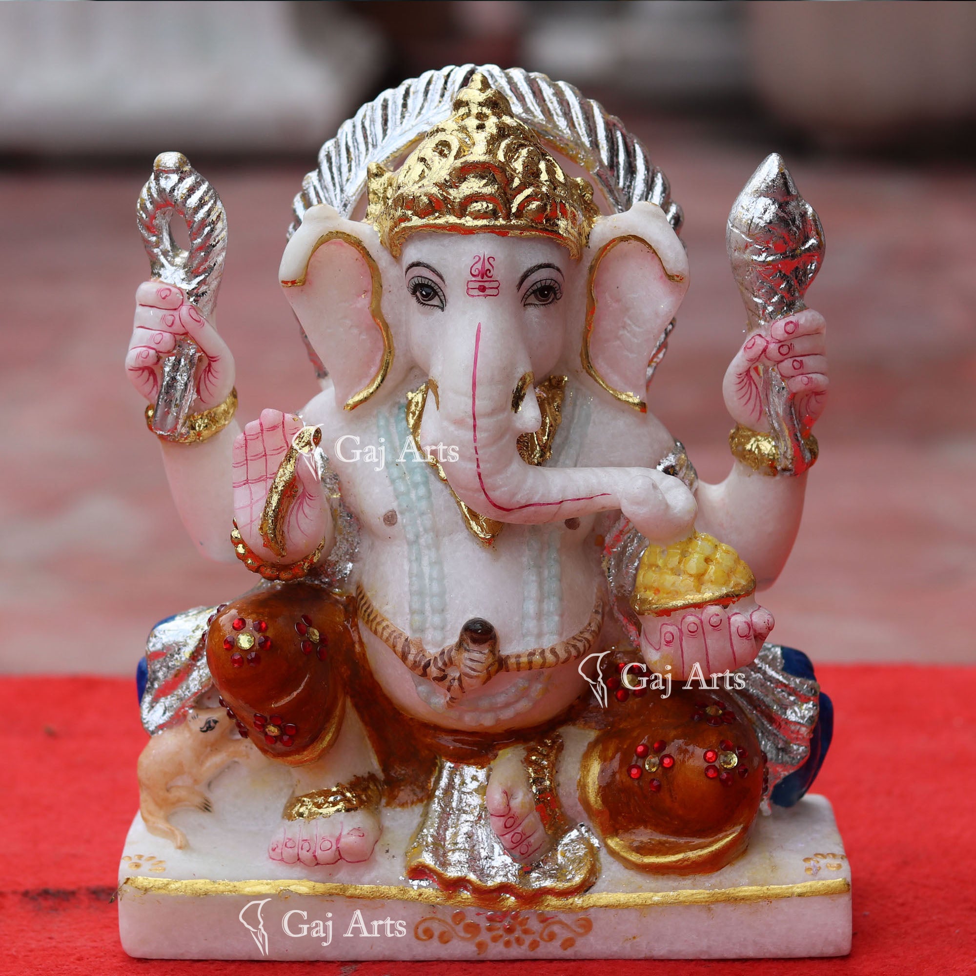 Super White Makrana Marble Ganesh Idol | 9 Inch