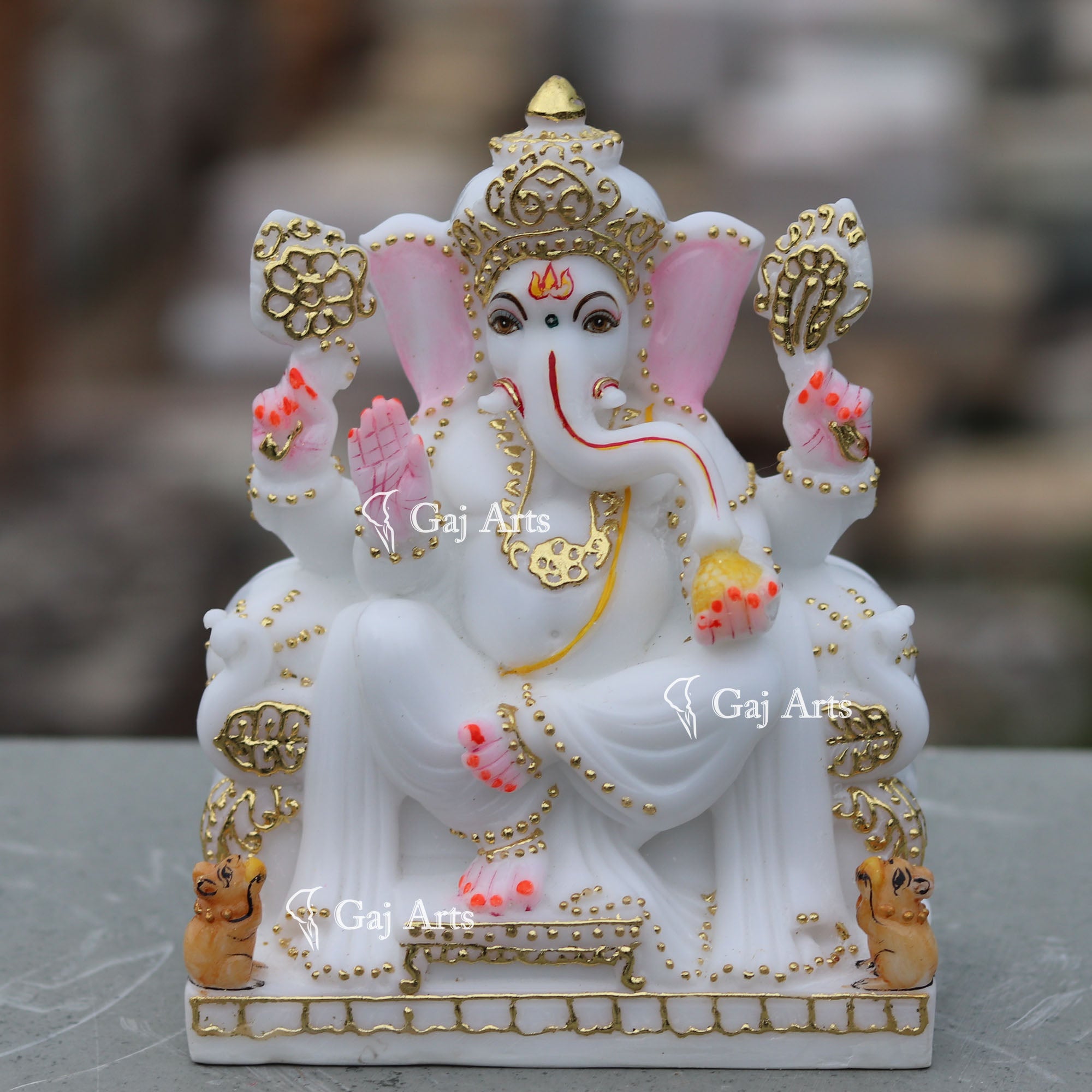 White Marble Ganesh Murti | 7 Inch