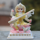 White Marble Saraswati Maa Idol | 6 Inch