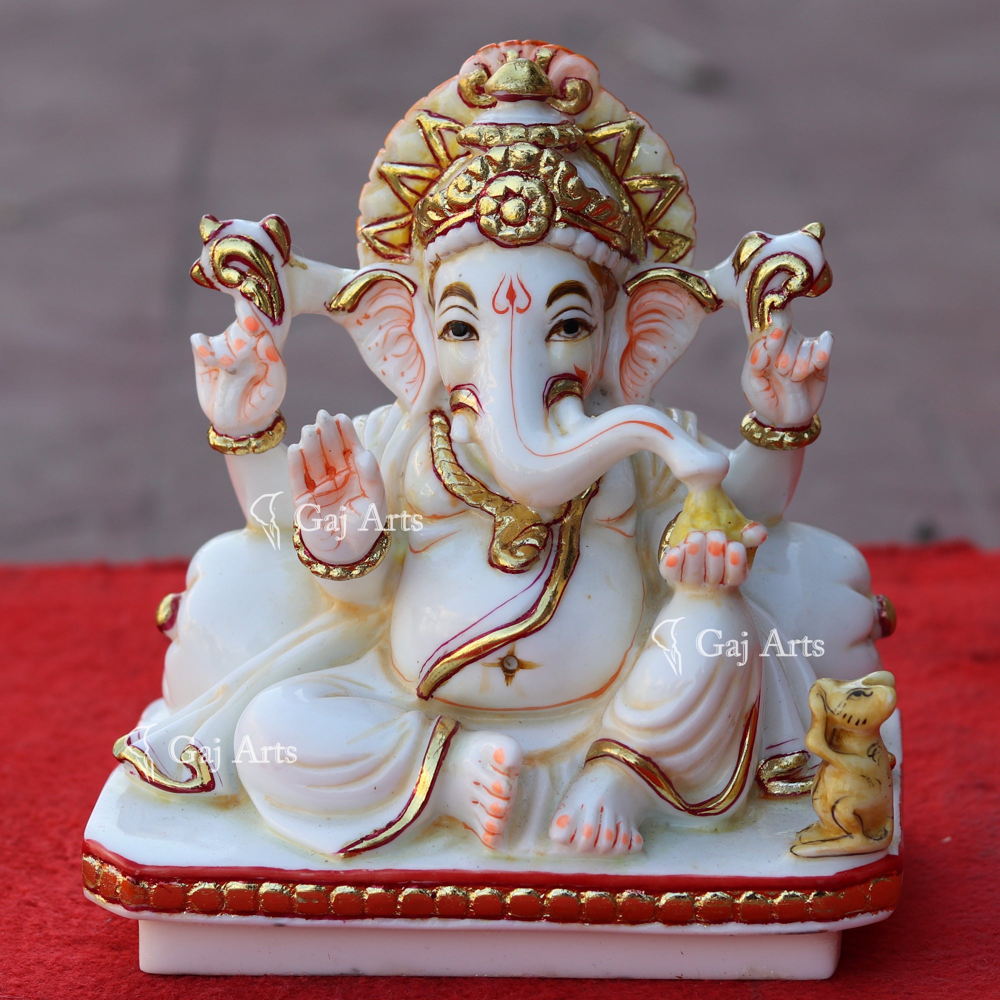 Hand Painted Marble Ganpati Idol | 8 Inch