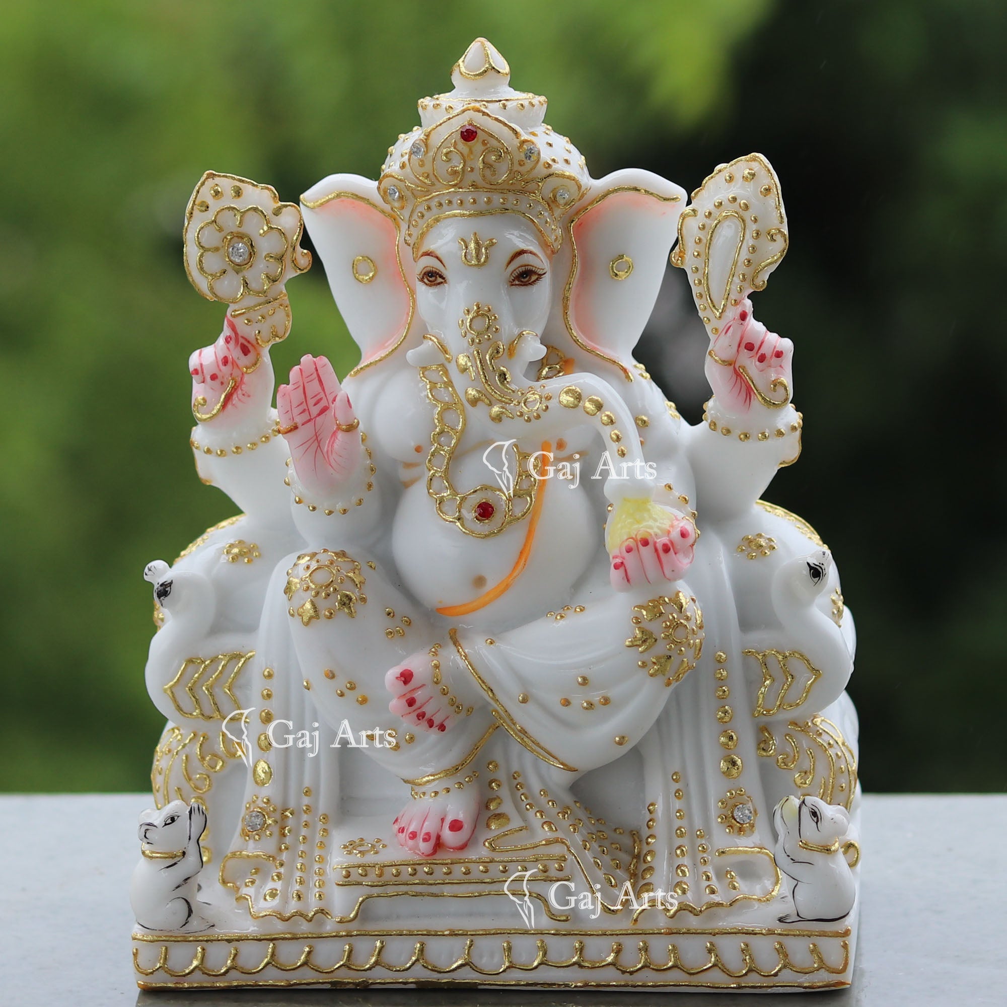 Decorative Ganpati Idol with Gold Detailing | 7 Inch