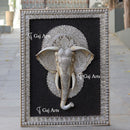 White Antique Finish Marble Elephant Face Wall Panel Silver Art | 48 Inch