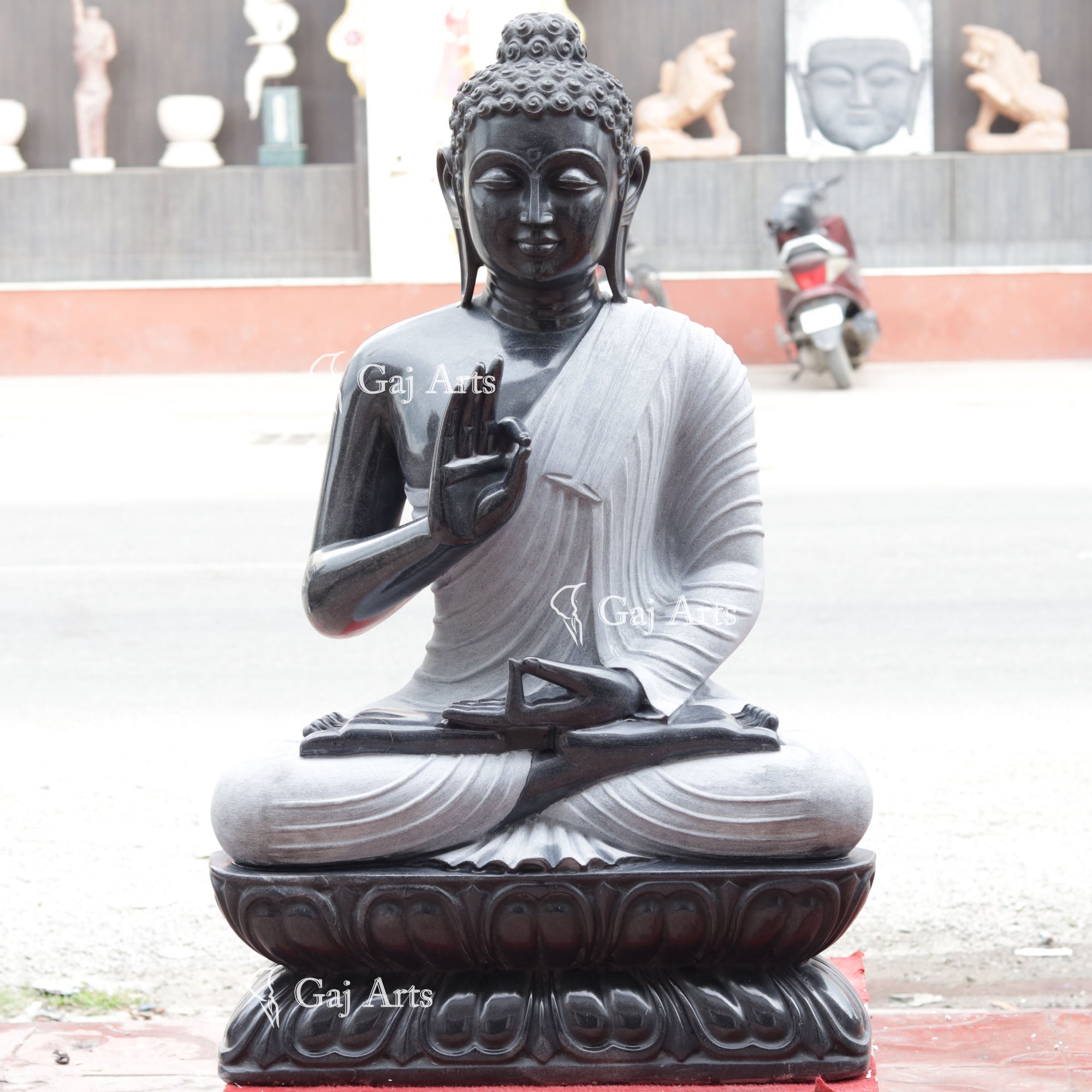 Black Marble Sitting Buddha Statue | 39 Inch