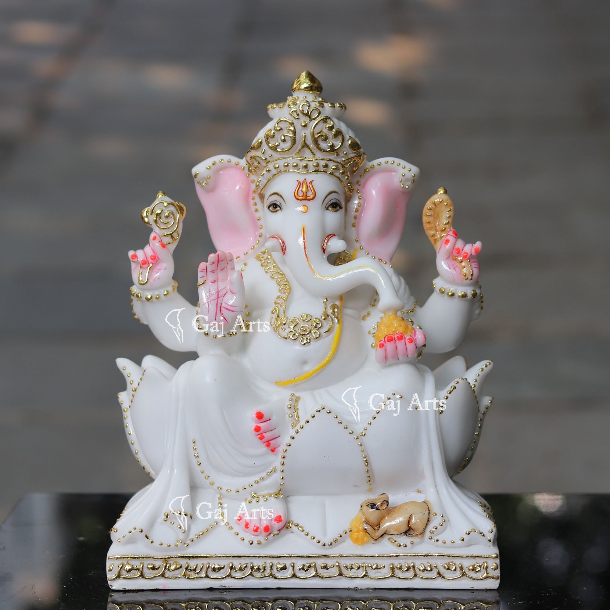 White Ganpati Idol on Lotus | 12 Inch