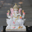 White Ganpati Idol on Lotus | 12 Inch