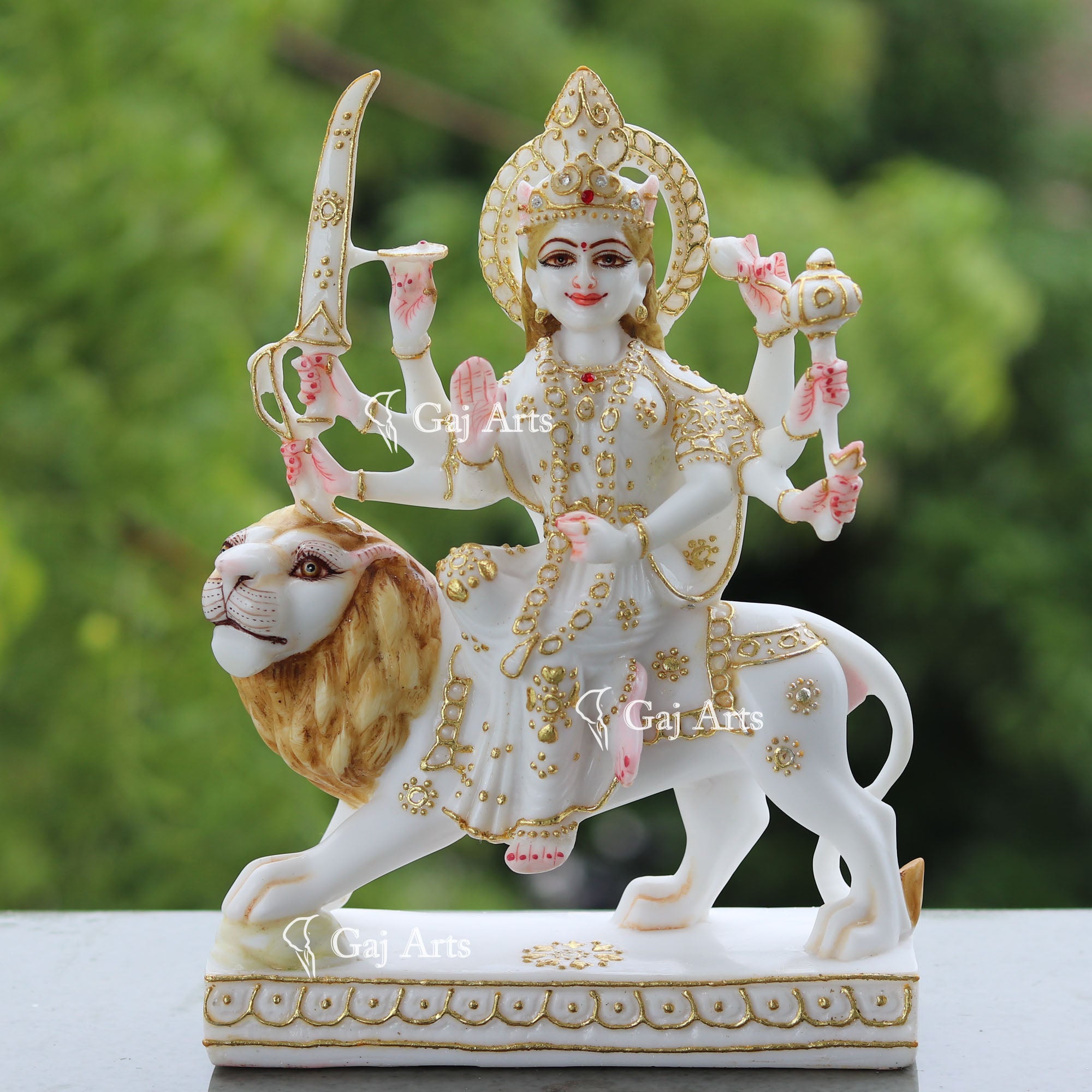 White Marble Durga Mata Statue | 9 Inch