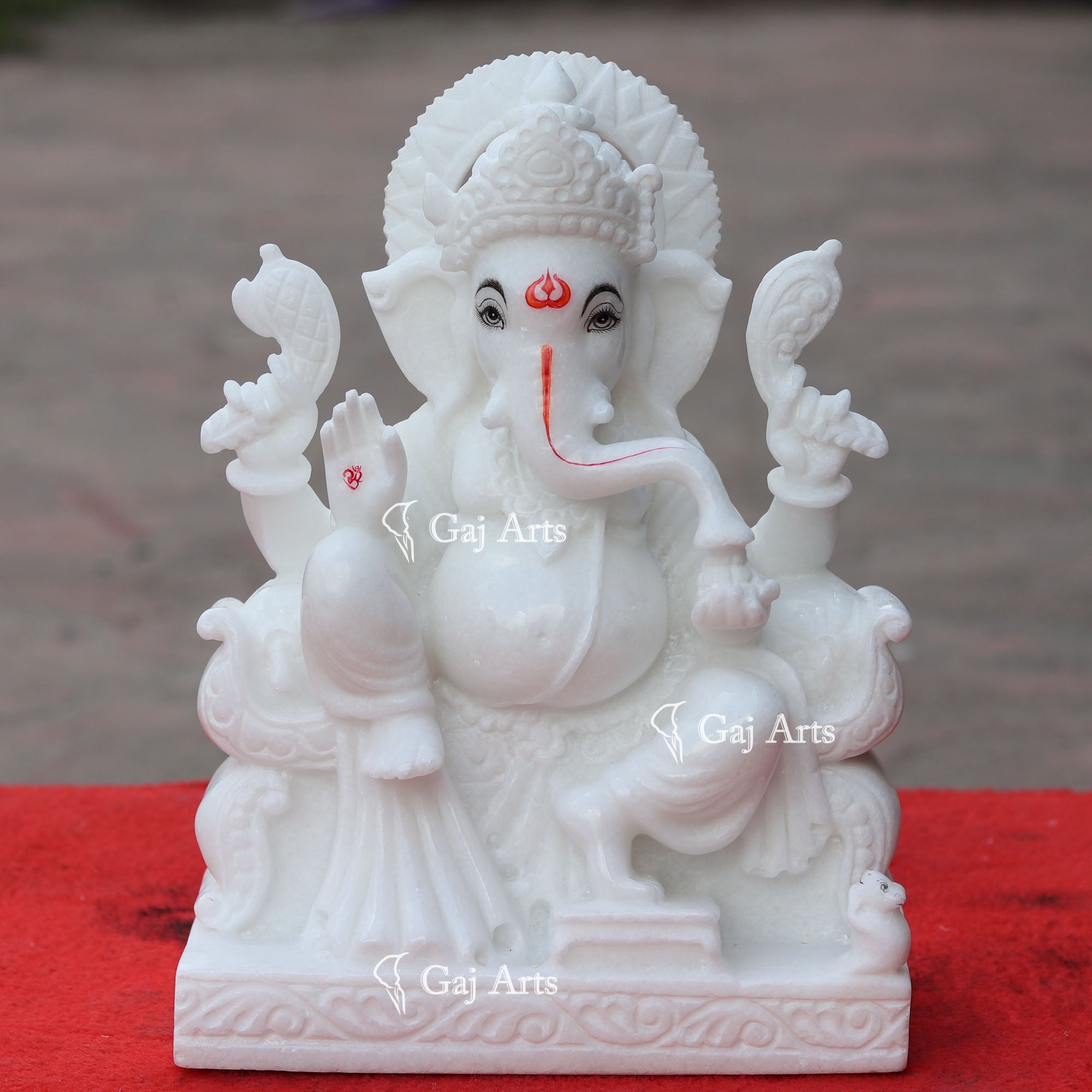 Super White Makrana Marble Ganesh Idol | 12 Inch