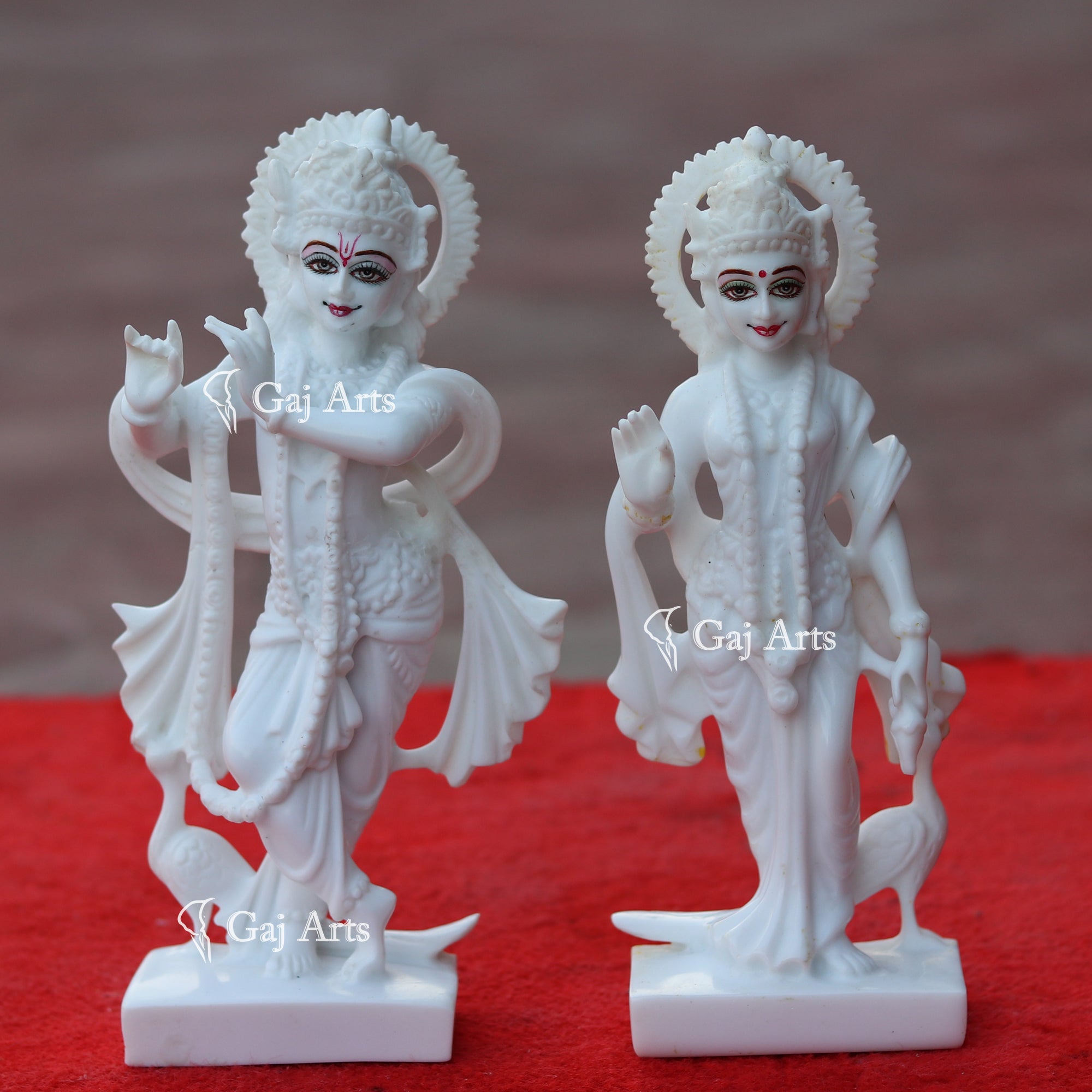 Flute Pose Marble Radha Krishna Idol | 9 Inch
