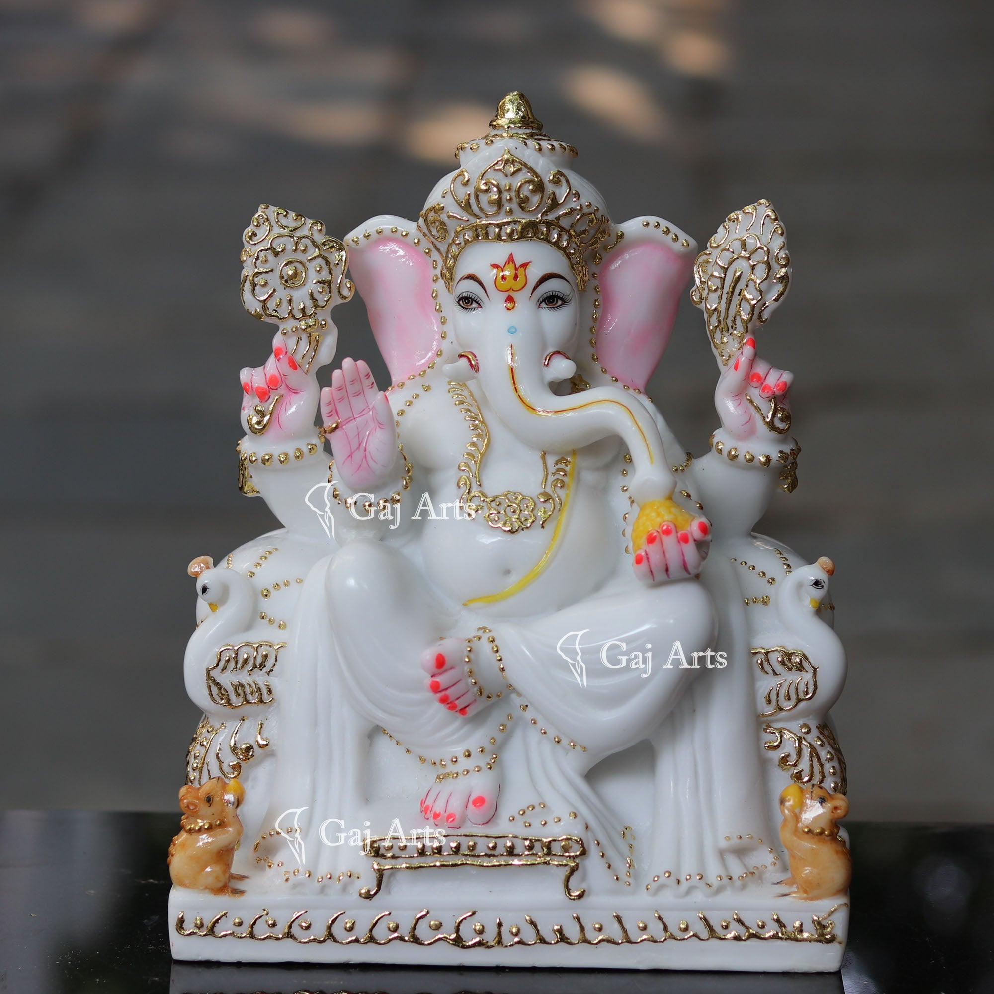 Marble Ganpati Idol on Throne | 12 Inch