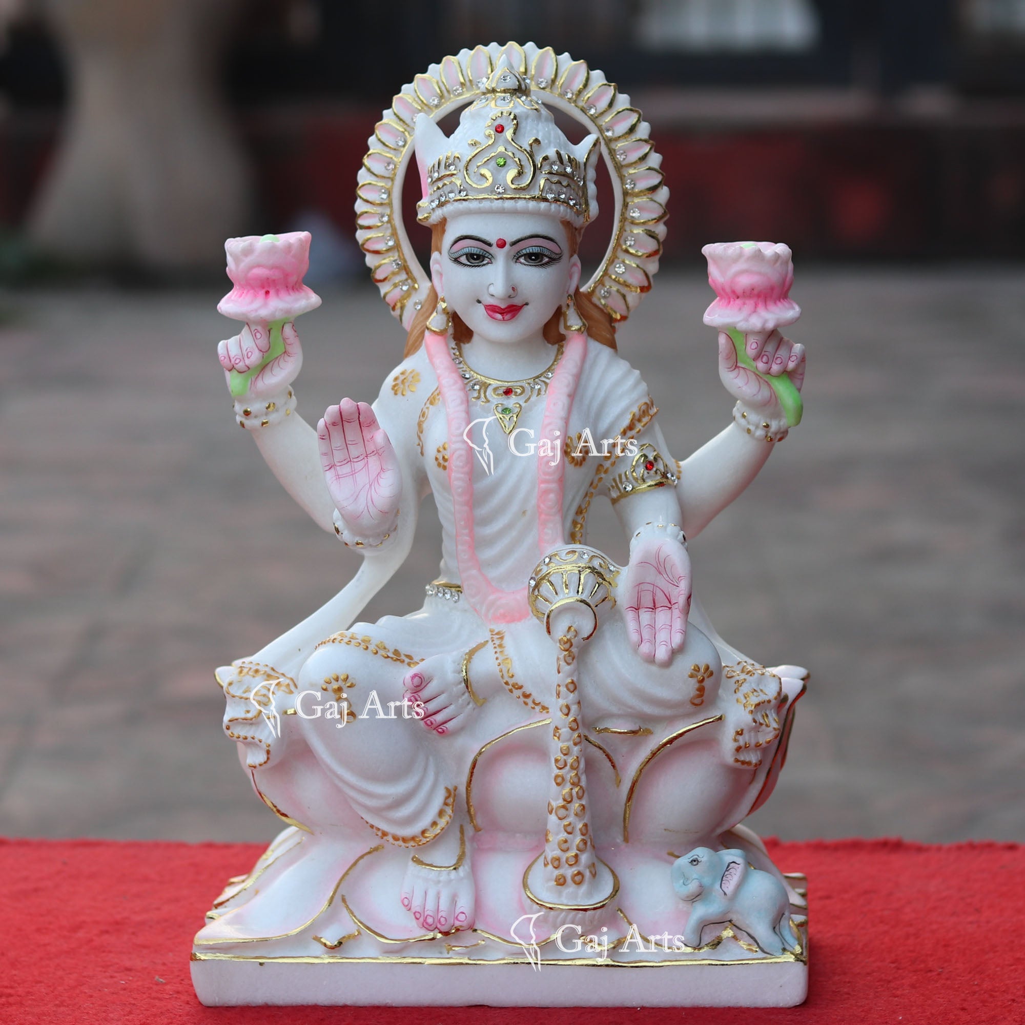 White Marble Lakshmi Mata Idol | 15 Inch