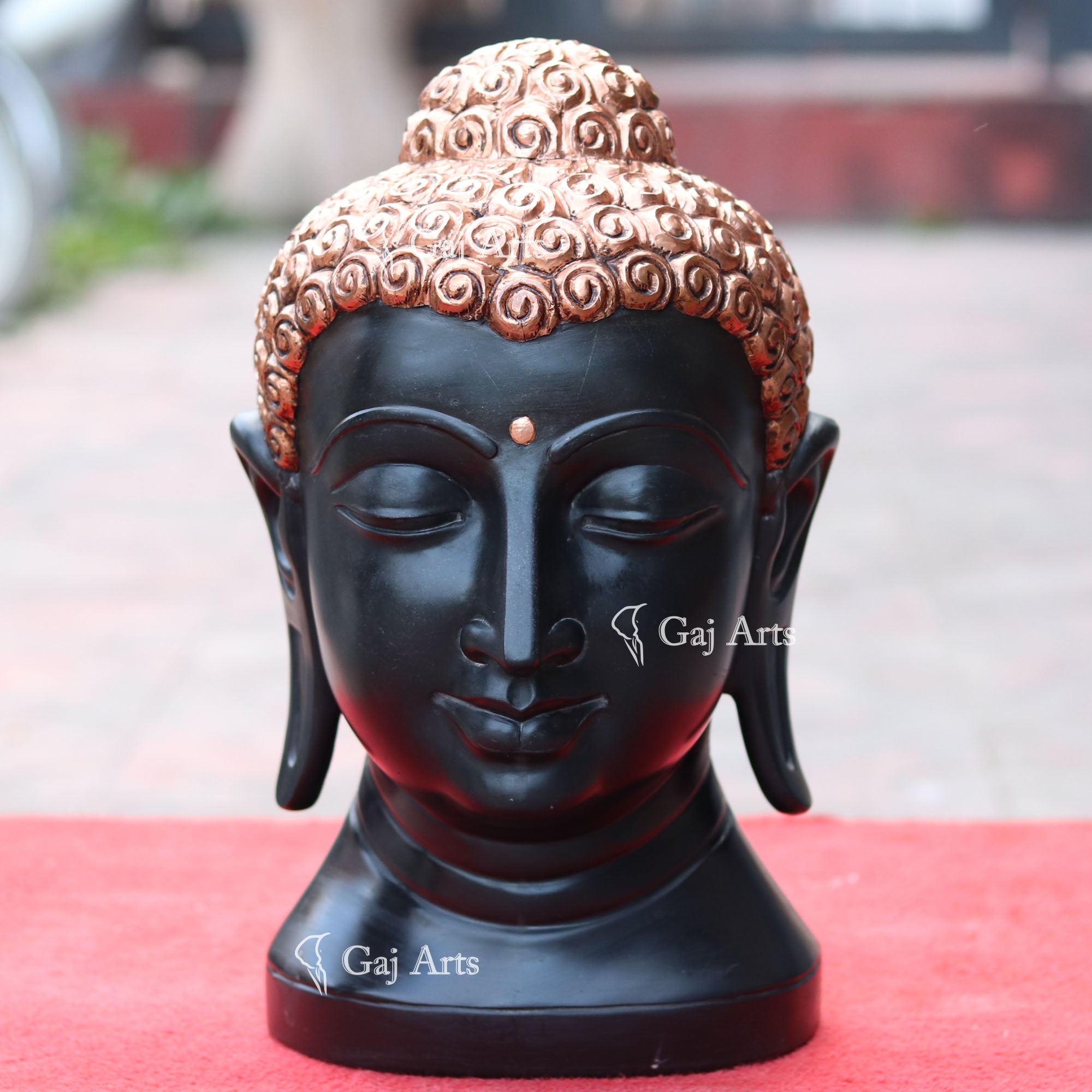 Black Marble Buddha Head Statue | 15 Inch