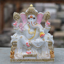Marble Ganesh Idol with Gold Detailing | 9 Inch