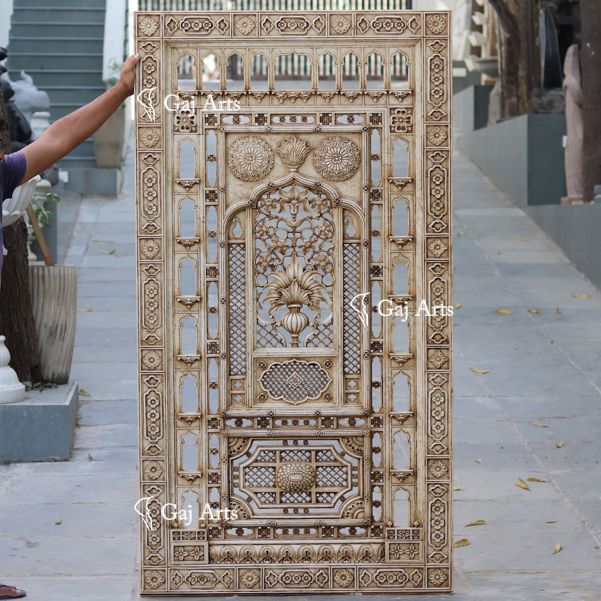 White Marble Jali Wall Panel | 81 Inch