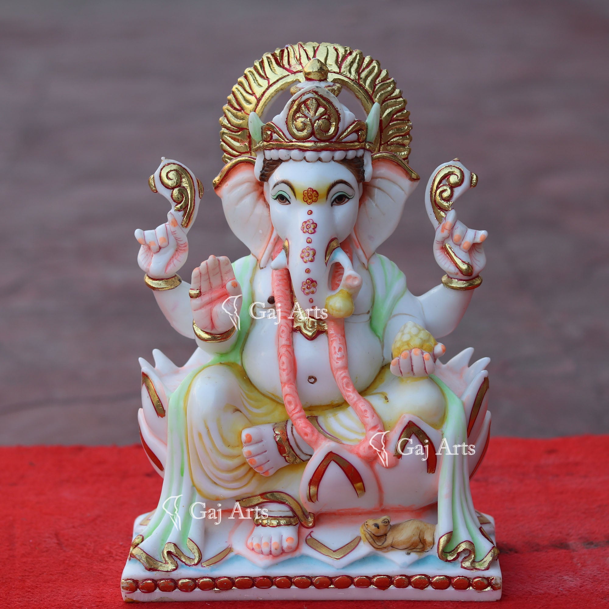 Hand Painted Marble Ganesh Idol | 12 Inch