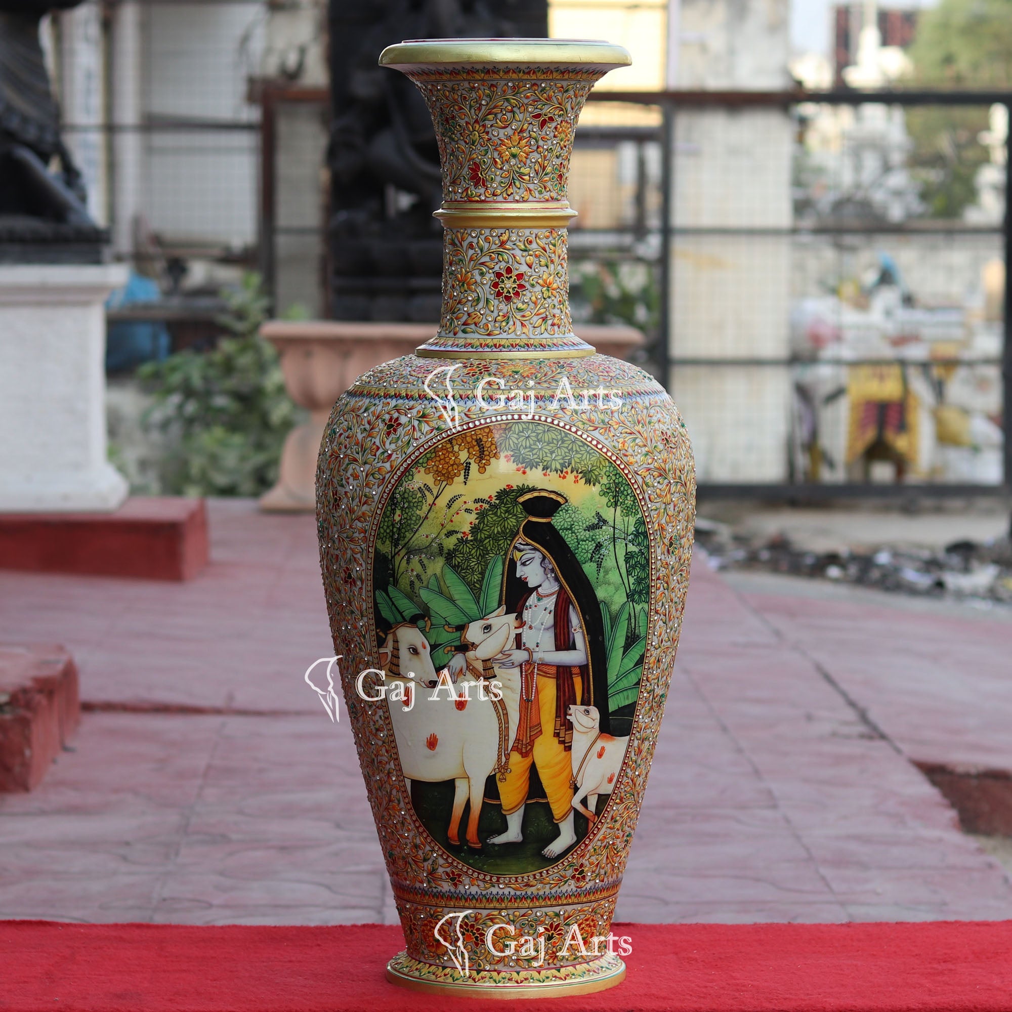 White Marble Meenakari Vase | 36 Inch