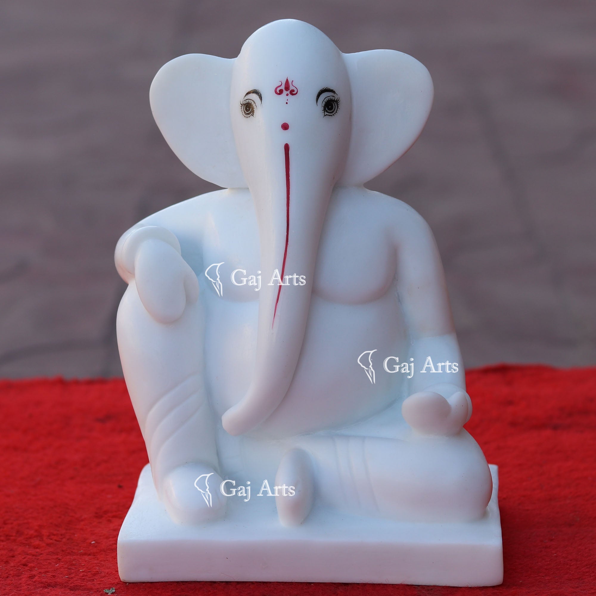 Modern White Marble Ganapati Murti | 9 Inch