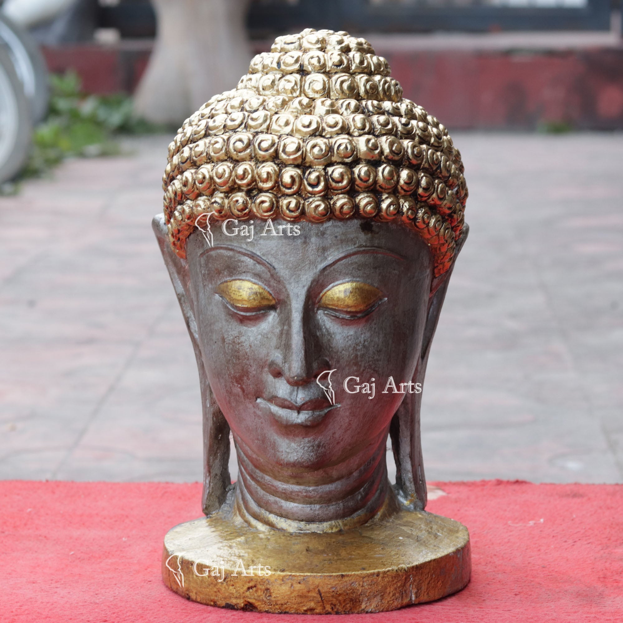 Sandstone Buddha Head Statue | 15 Inch