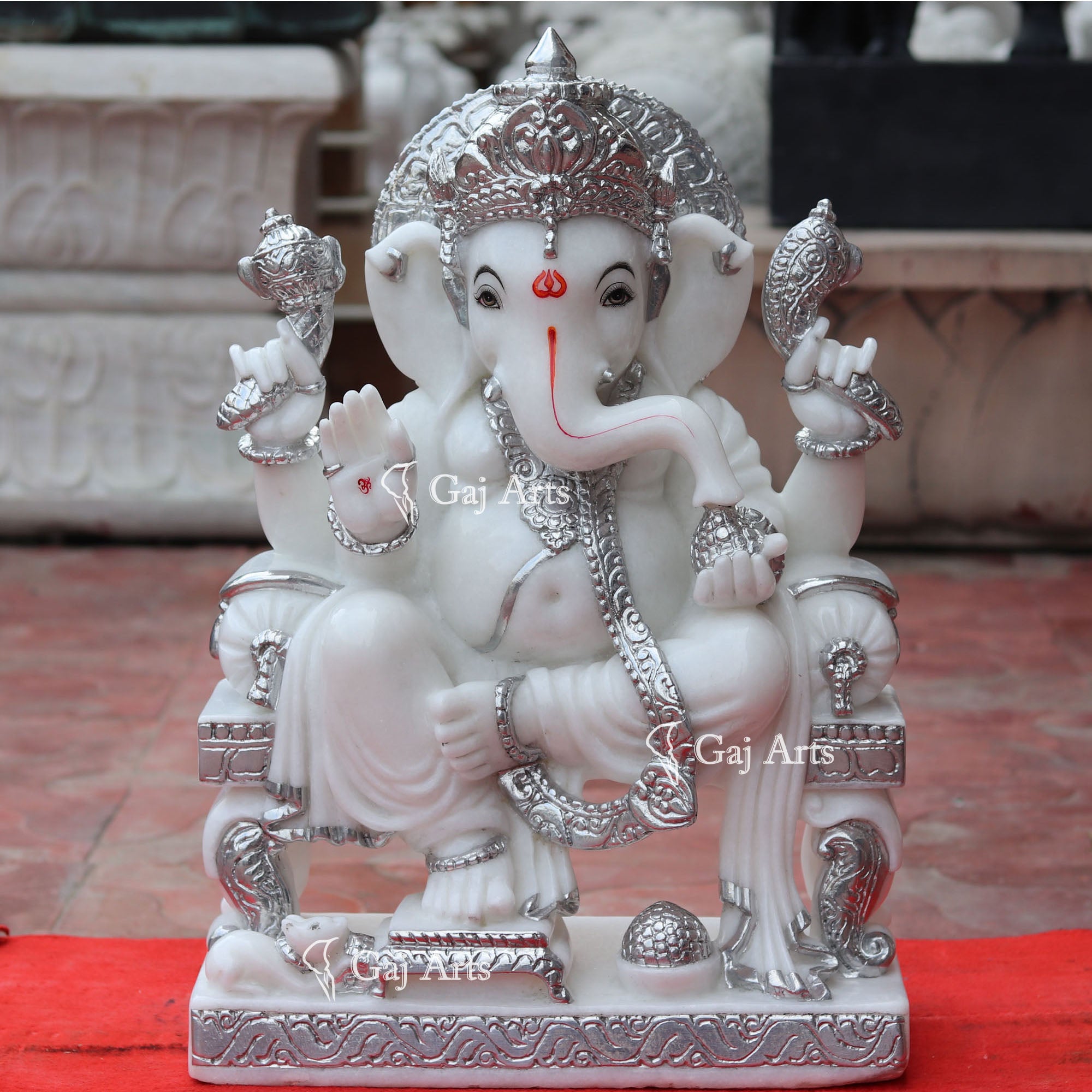 Super White Makrana Marble Ganesh Statue | 24 Inch