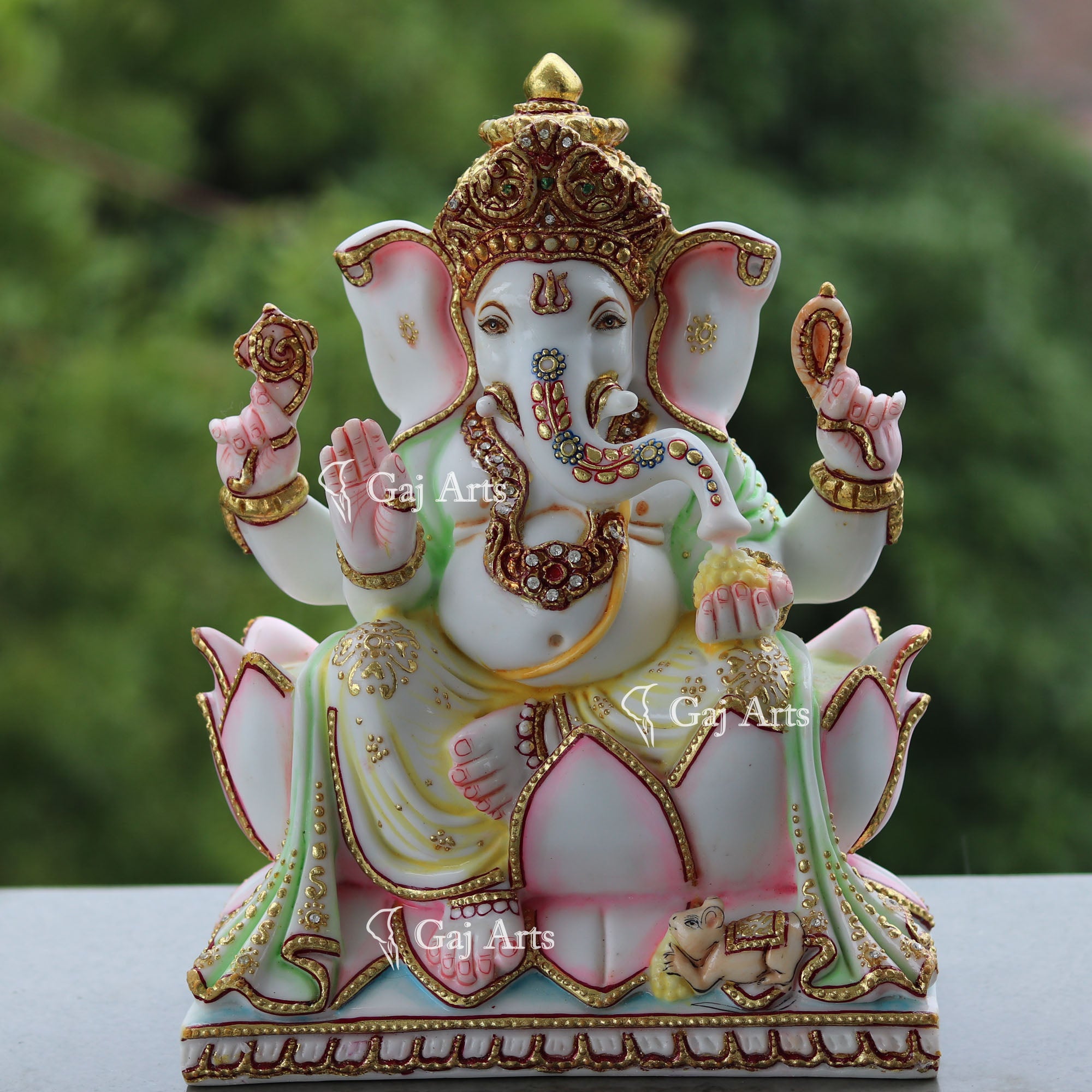 White Marble Ethiopia Ganesh Idol | 12 Inch