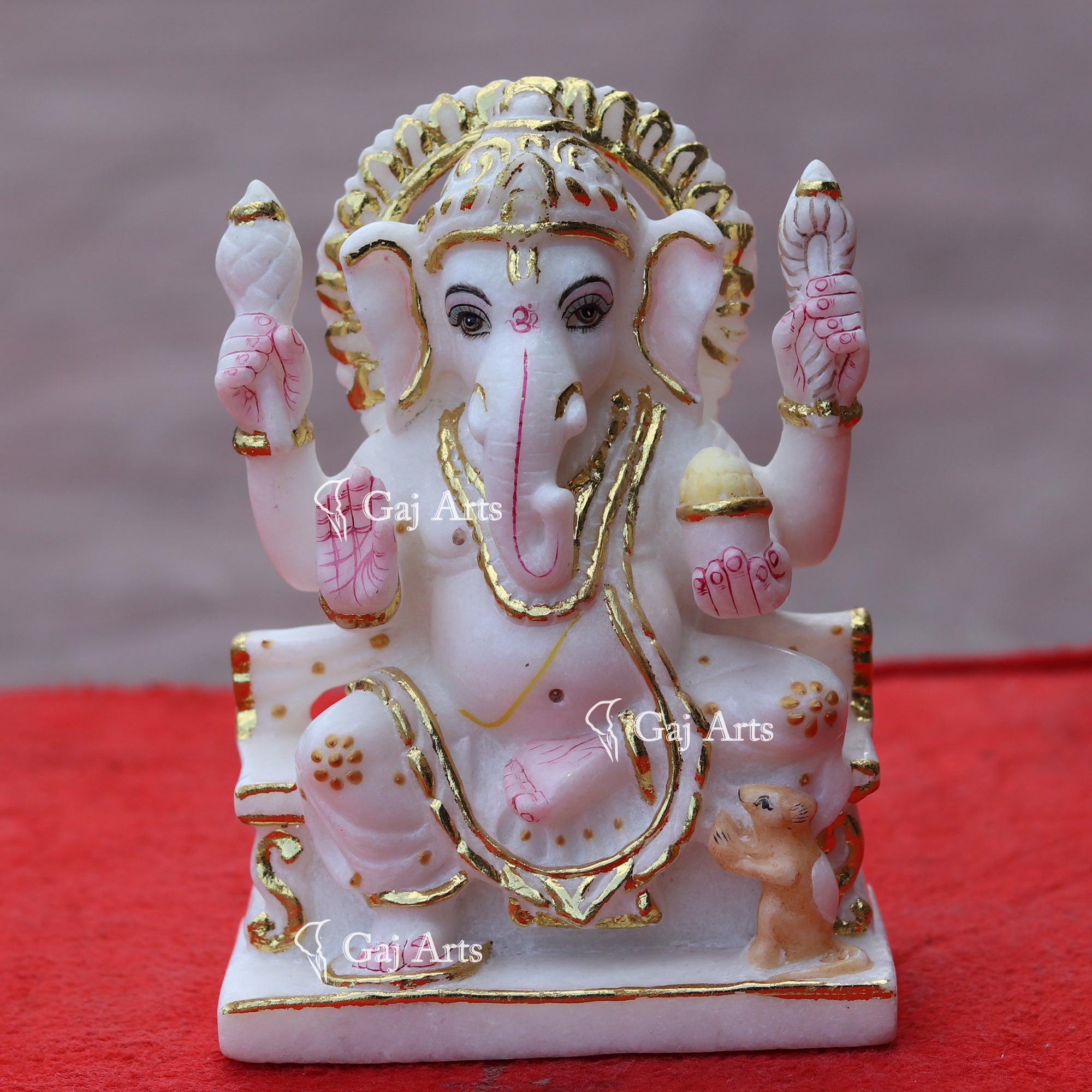Marble Ganesh Idol with Gold Artwork | 7 Inch