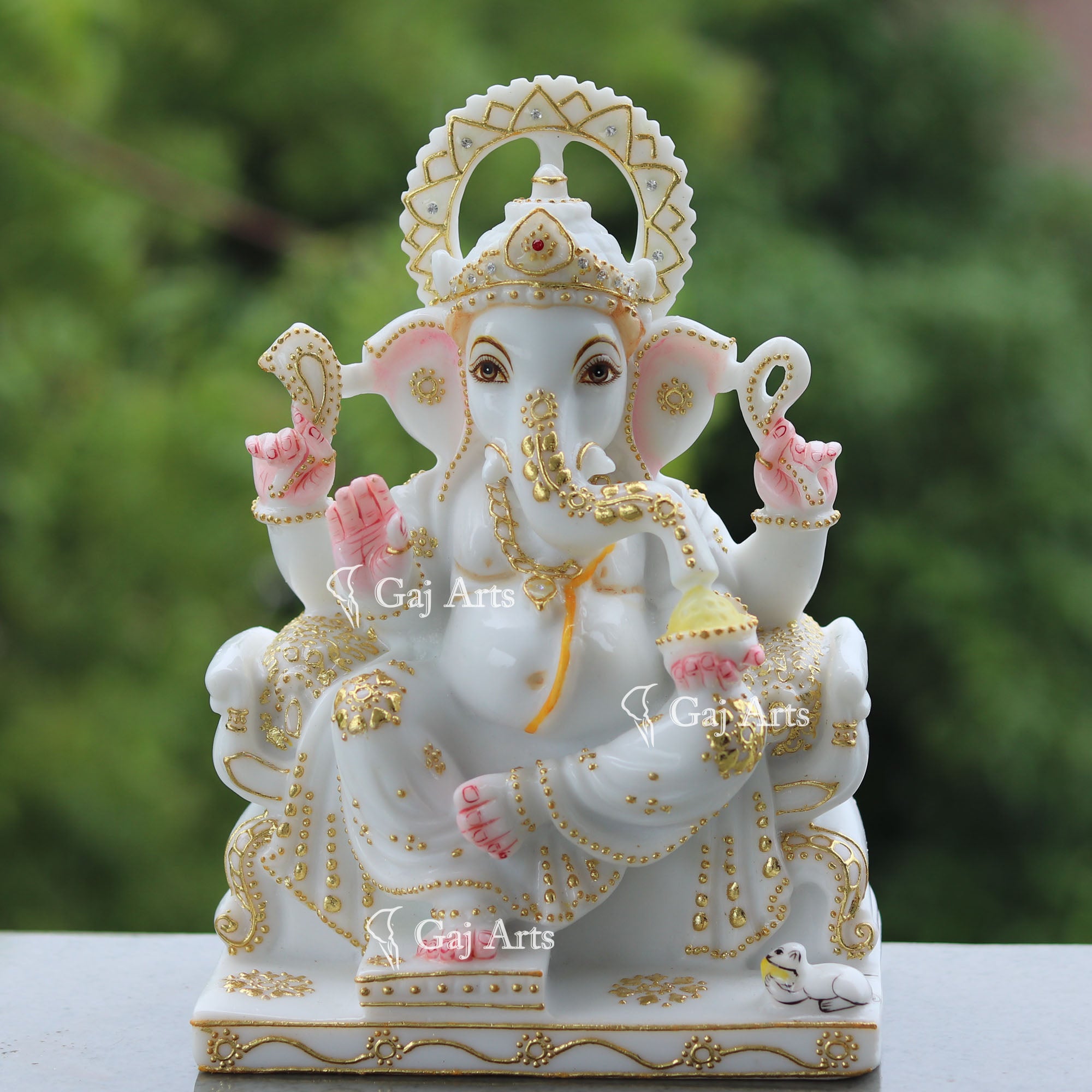 White Marble Ganesh Idol on Singhasan | 10 Inch