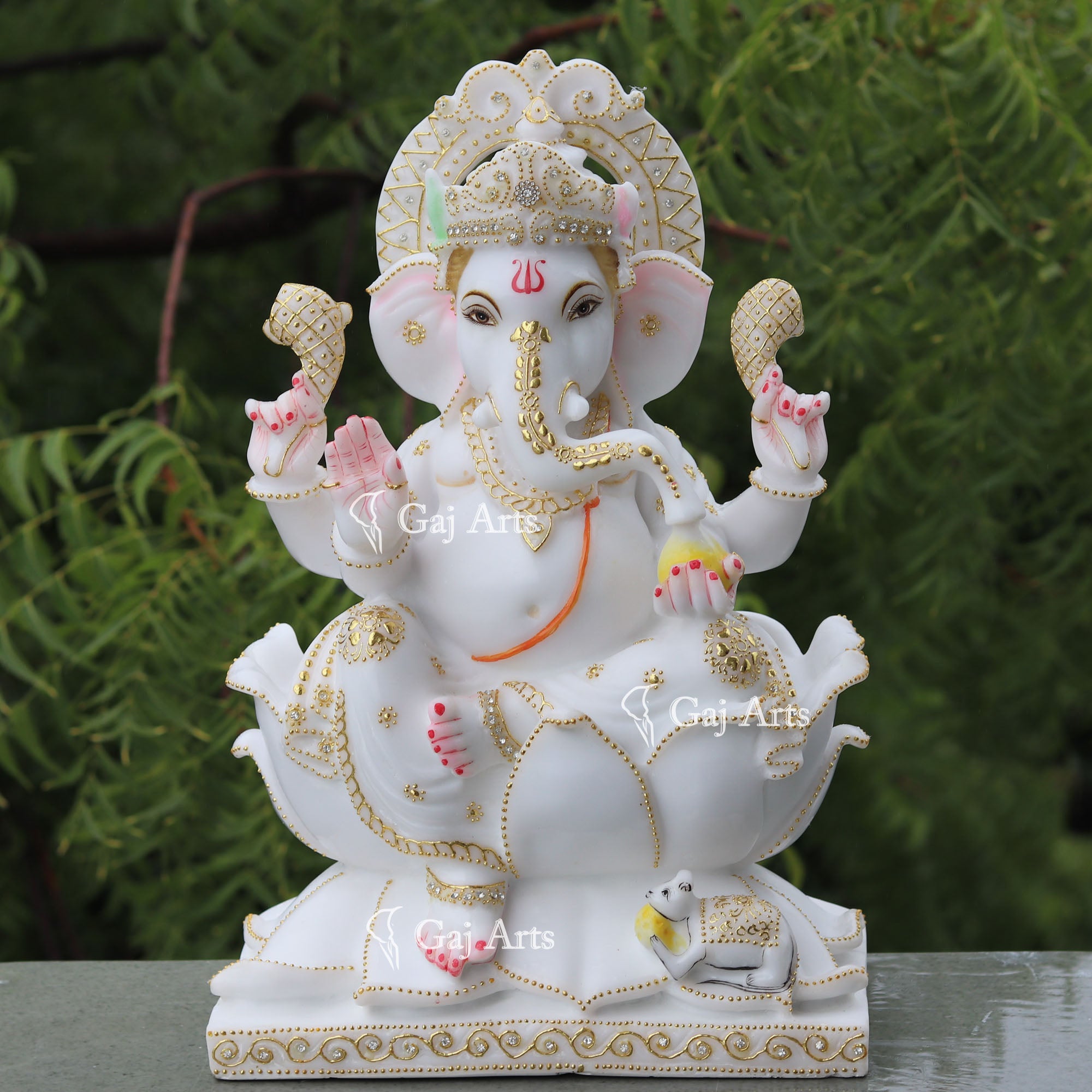 White Marble Ethiopia Ganesh Idol | 18 Inch