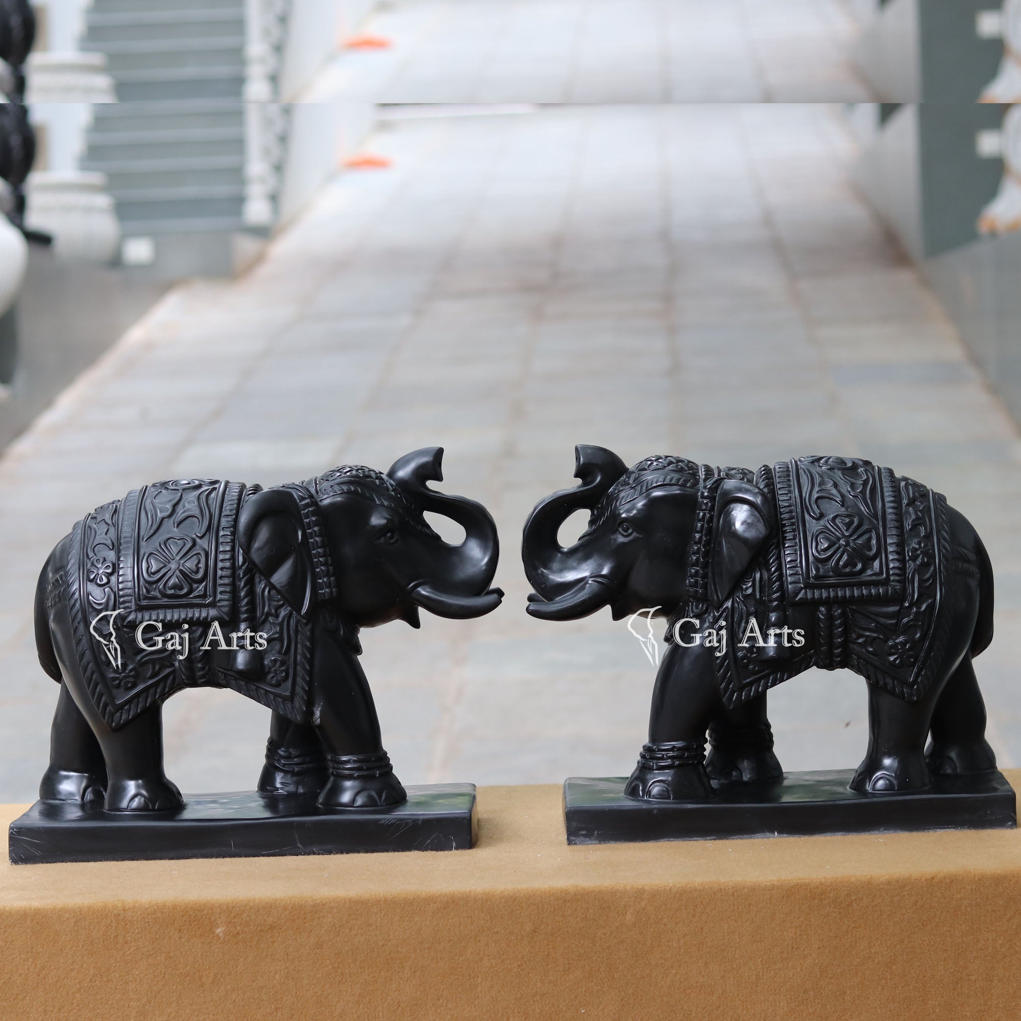 Black Marble Elephant Idol | 18 Inch