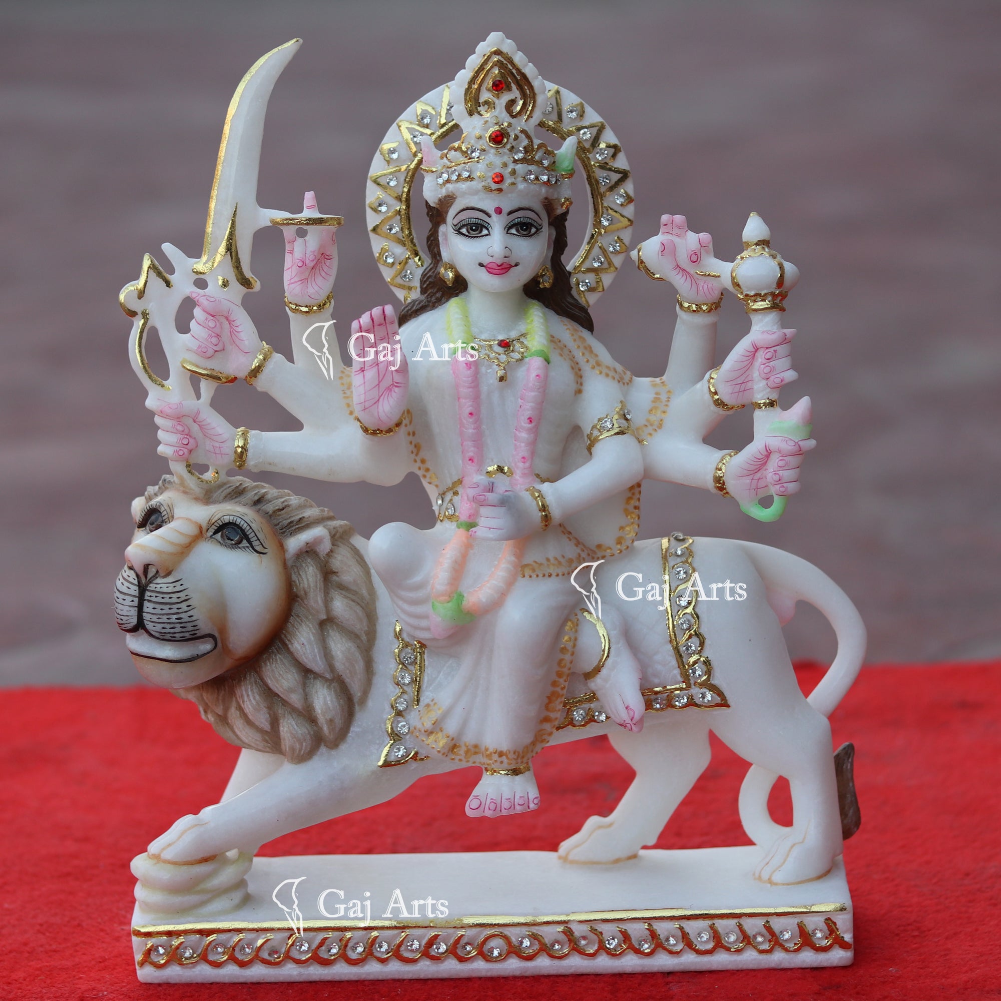 White Makrana Marble Durga Mata Idol | 12 Inch