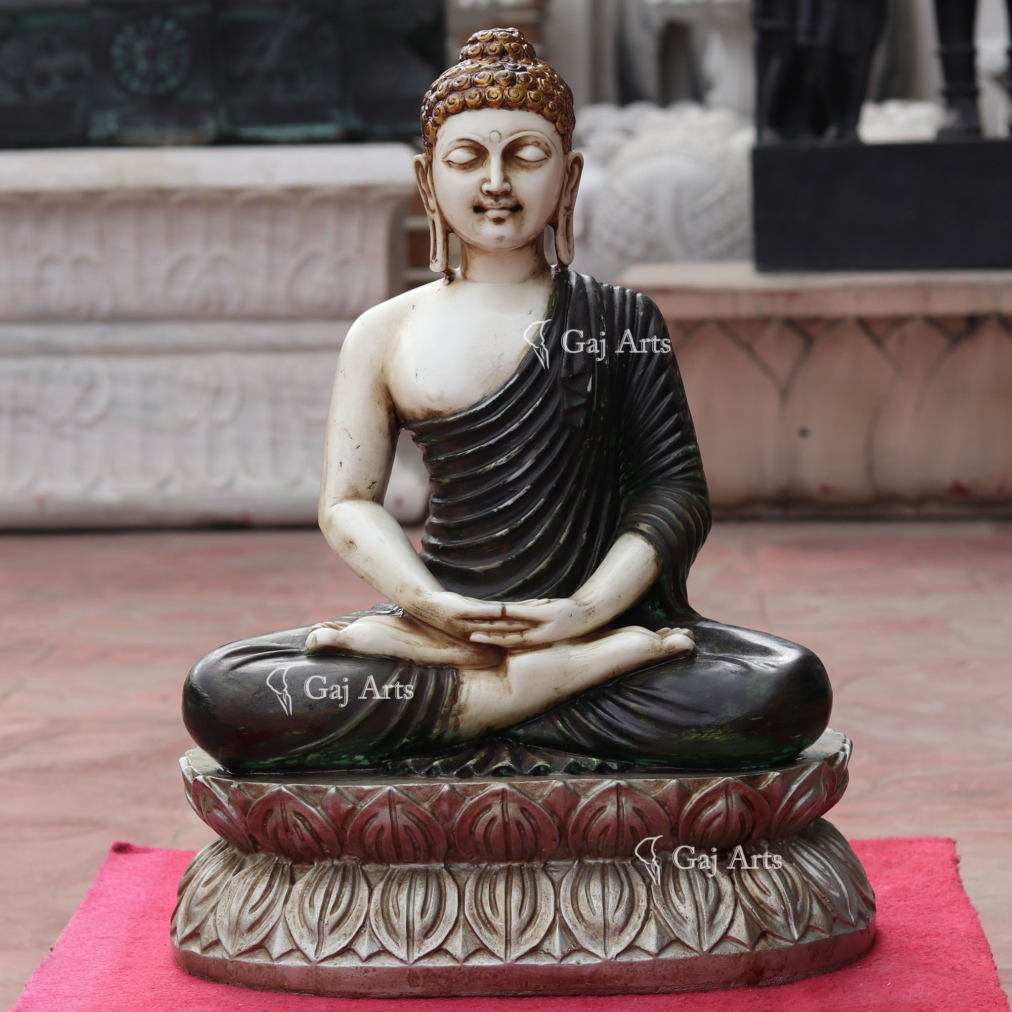 Black & White Marble Buddha Statue | 24 Inch