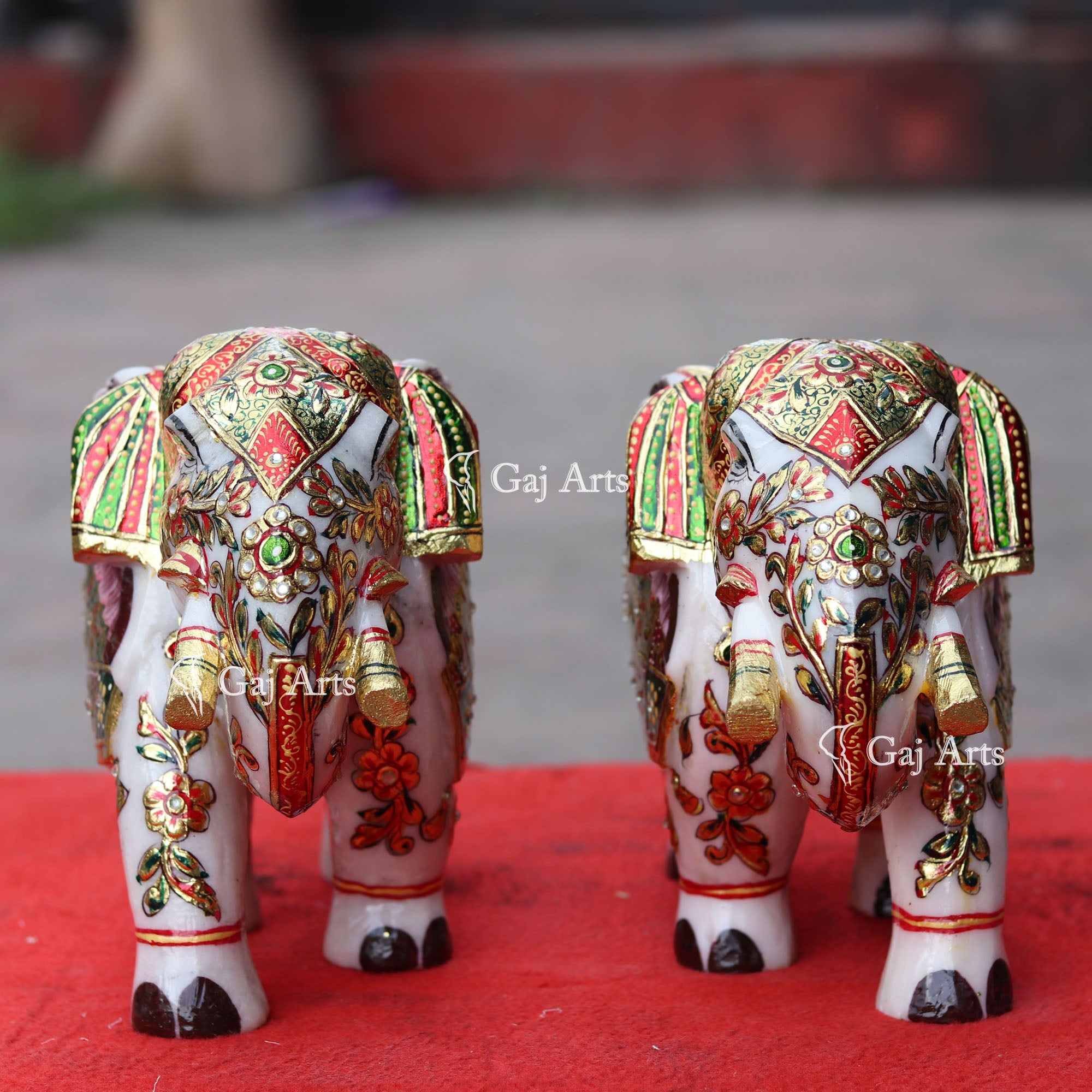 White Marble Meenakari Elephant Statue | 12 Inch