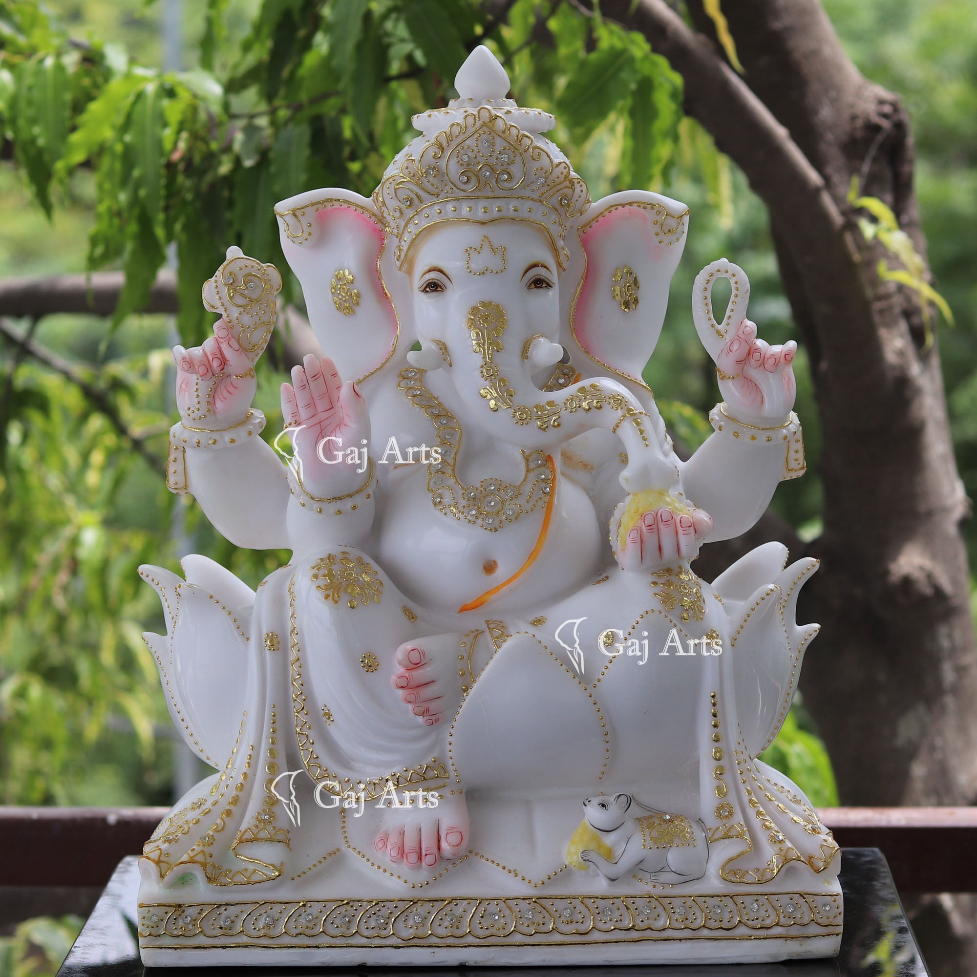 White Marble Ethiopia Ganesh Idol | 18 Inch