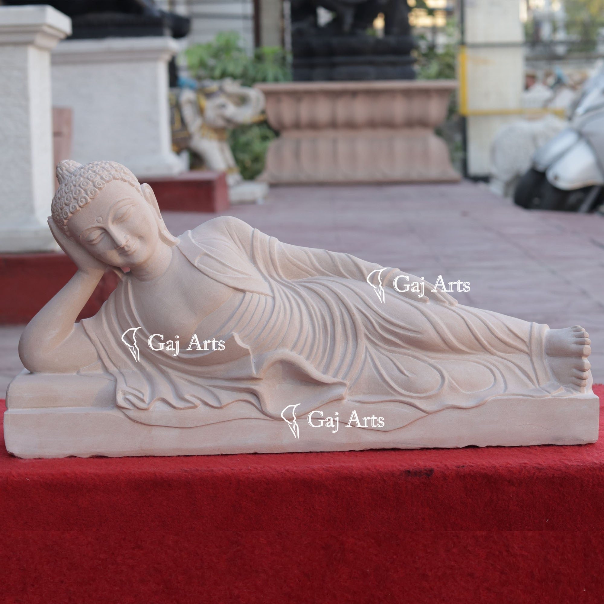 Sleeping Buddha Statue in Sandstone | 24 Inch