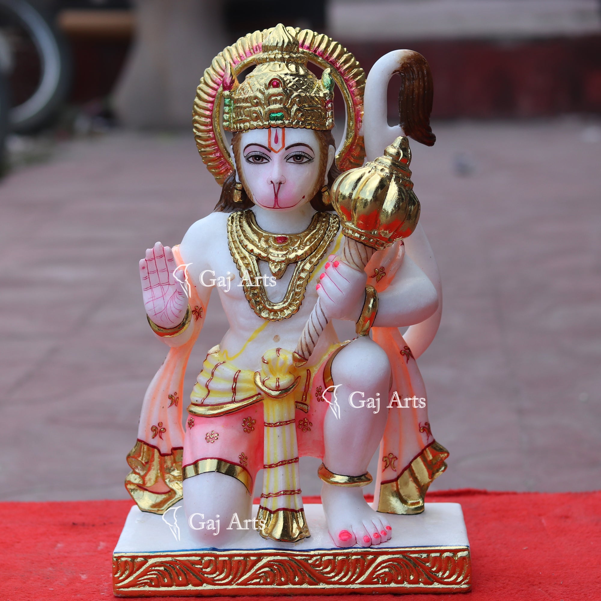 White Makrana Marble Hanuman Ji Idol | 15 Inch