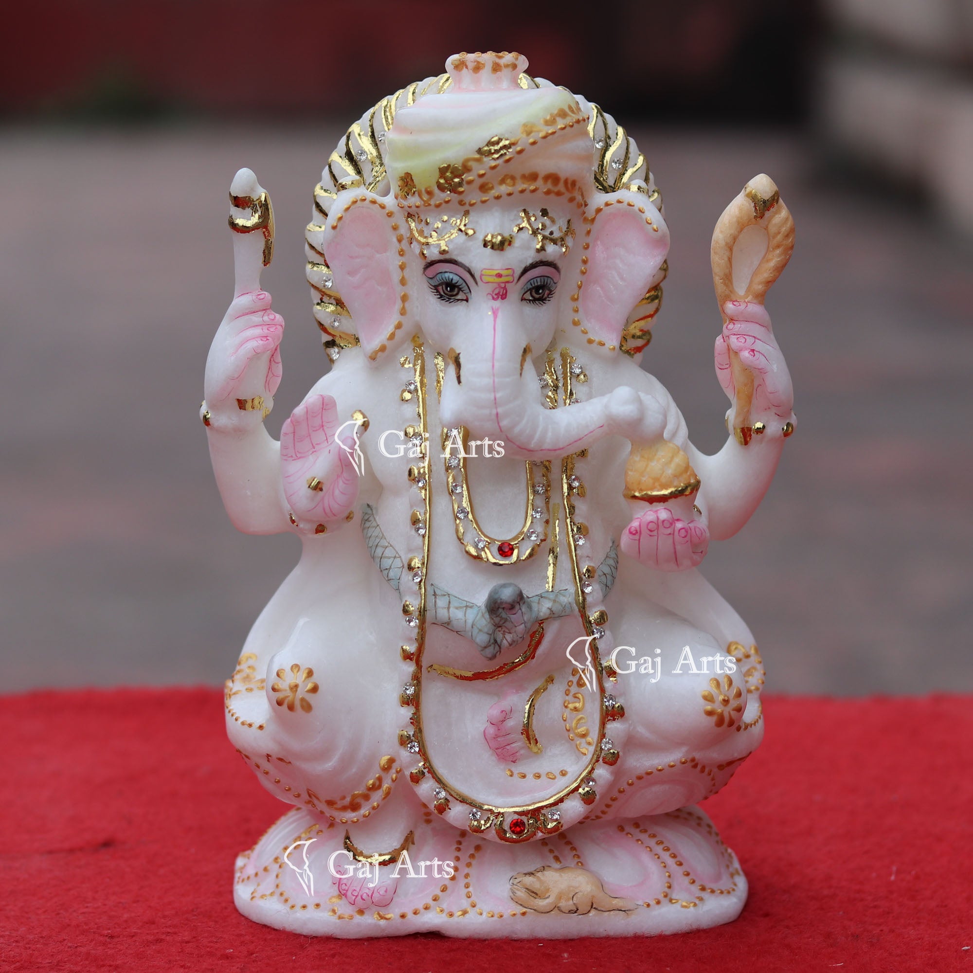 Super White Vietnam Marble Ganesh Idol | 9 Inch