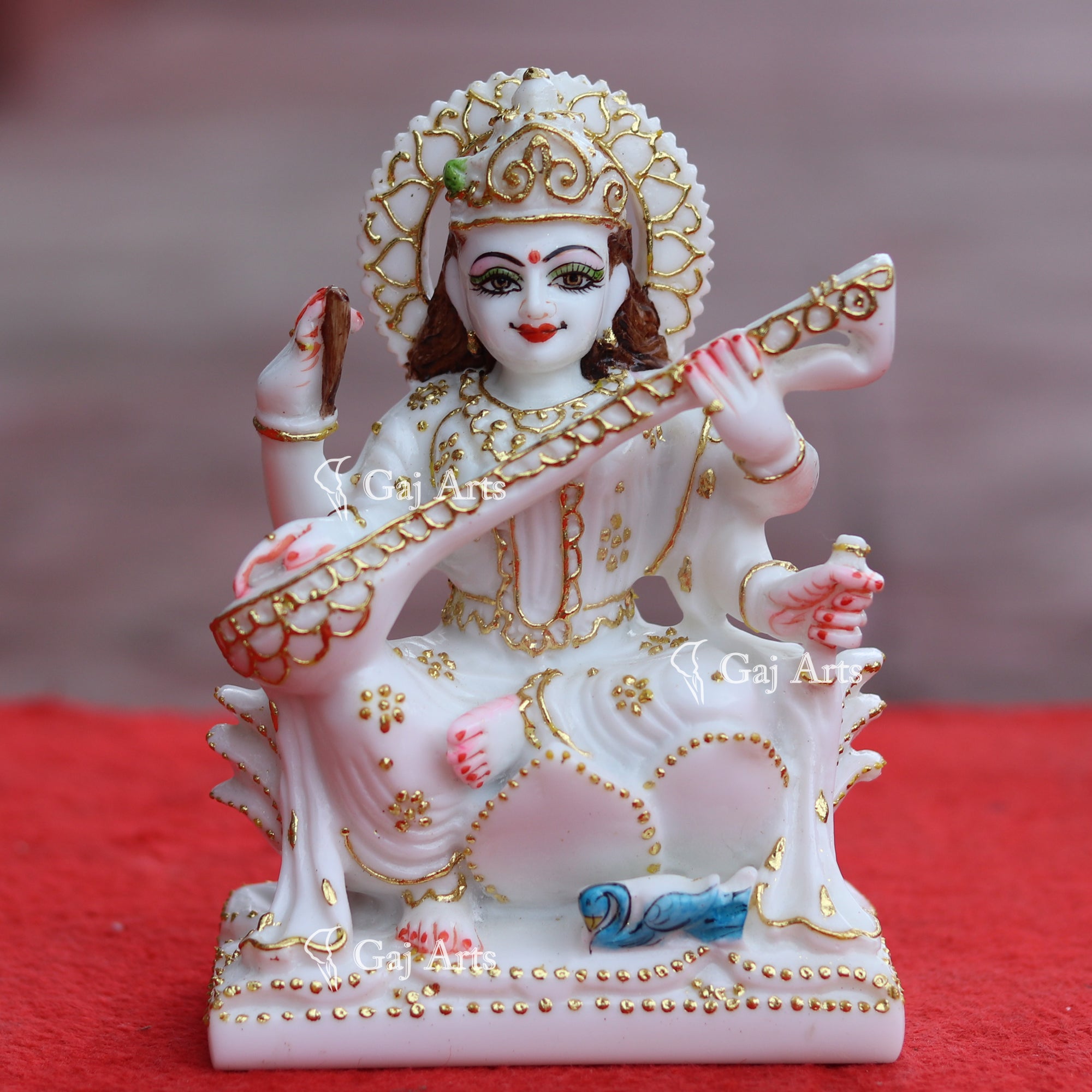White Marble Saraswati Maa Idol | 6 Inch