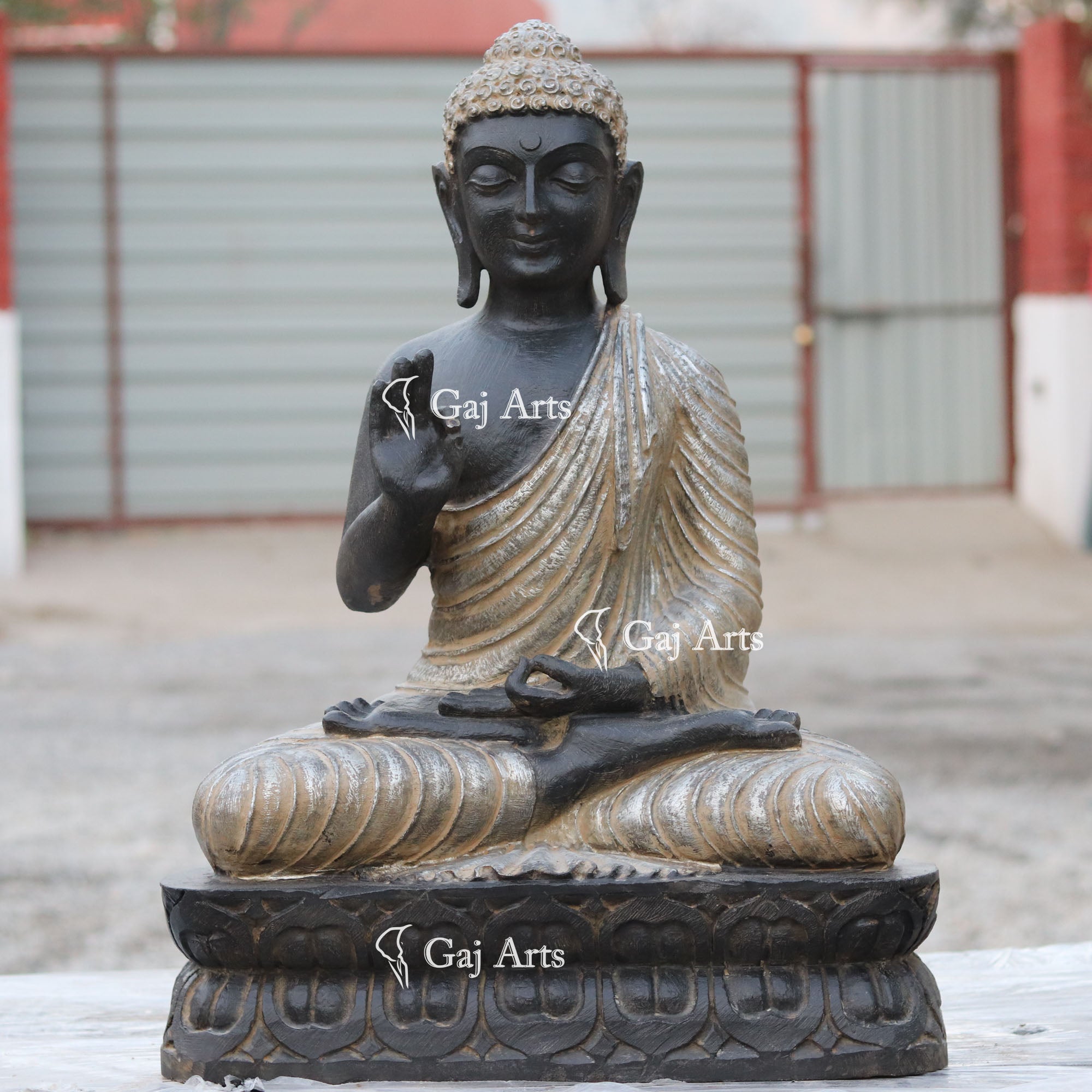 Black Marble Sitting Buddha Idol | 30 Inch