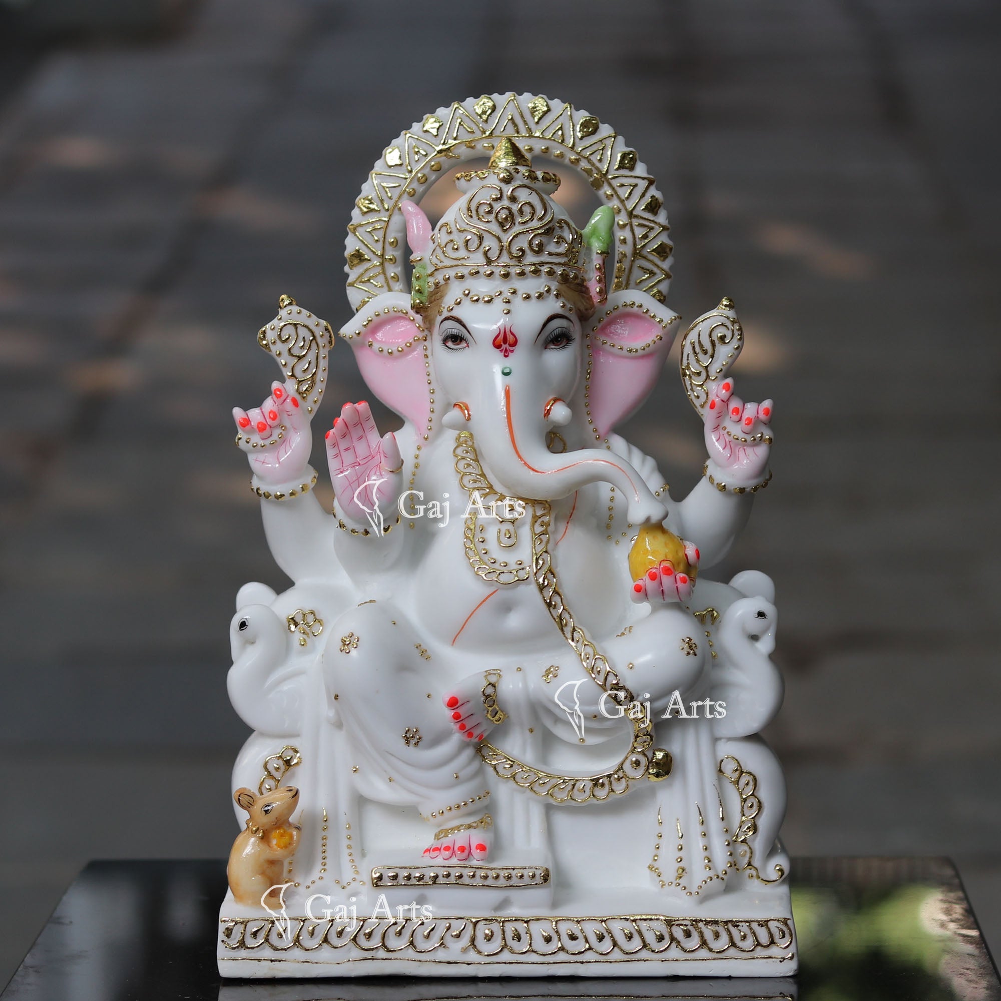 White Marble Ethiopia Ganesh Idol | 15 Inch