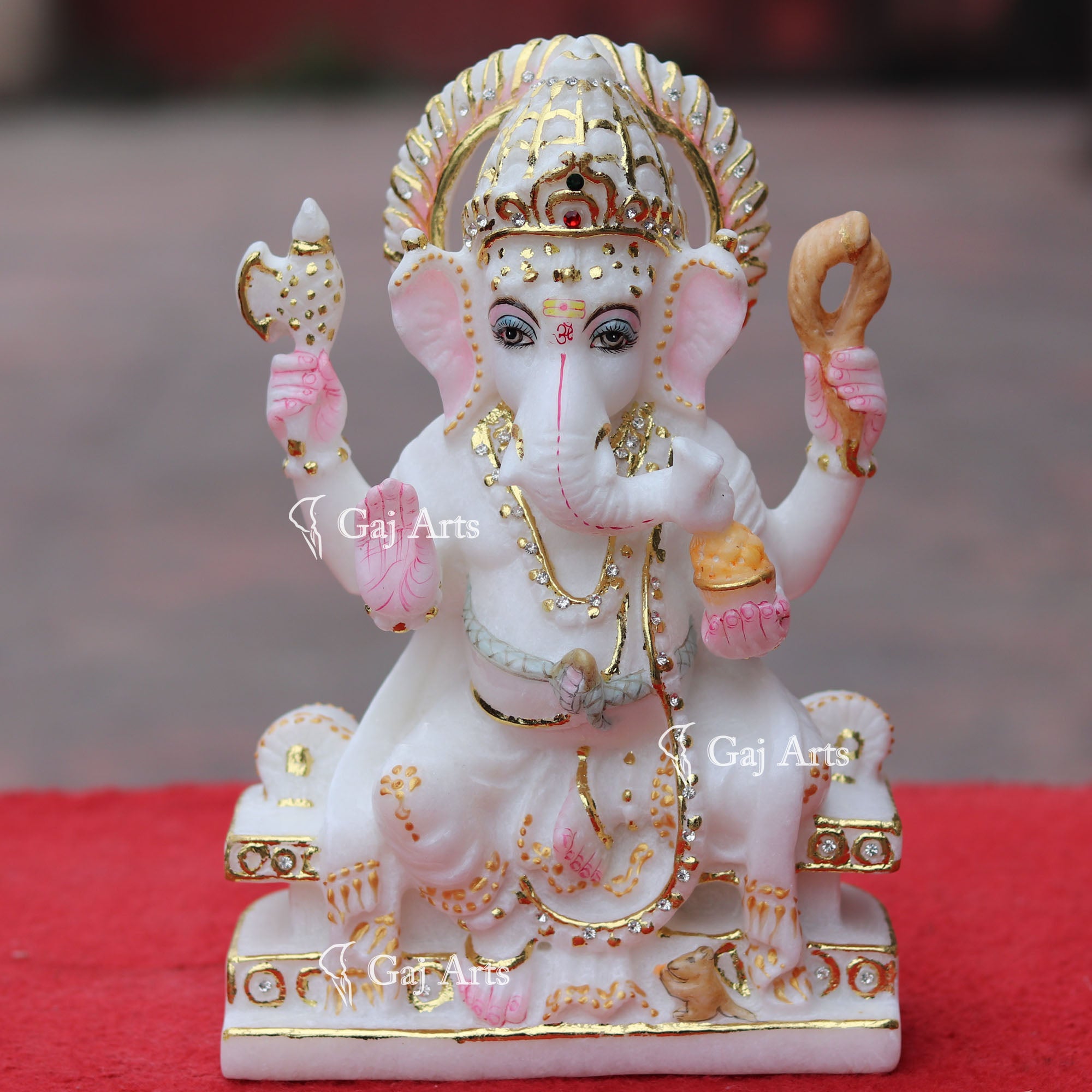 Super White Makrana Marble Ganesh Idol | 9 Inch