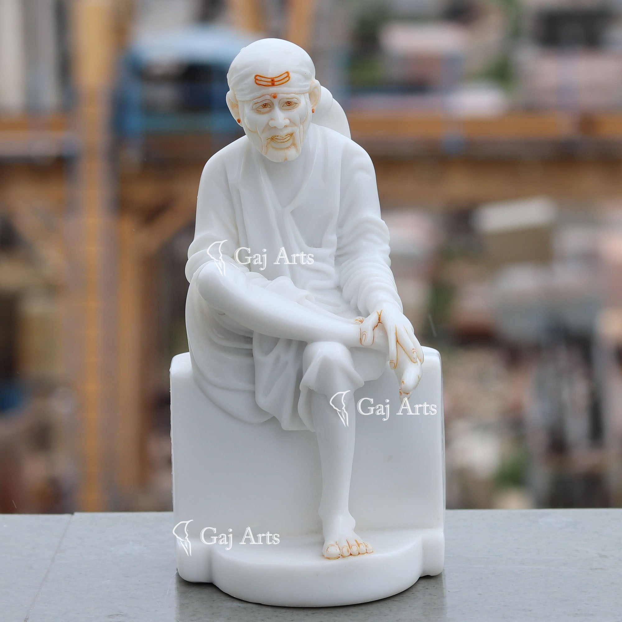 White Marble Sai Baba Idol | 9 Inch